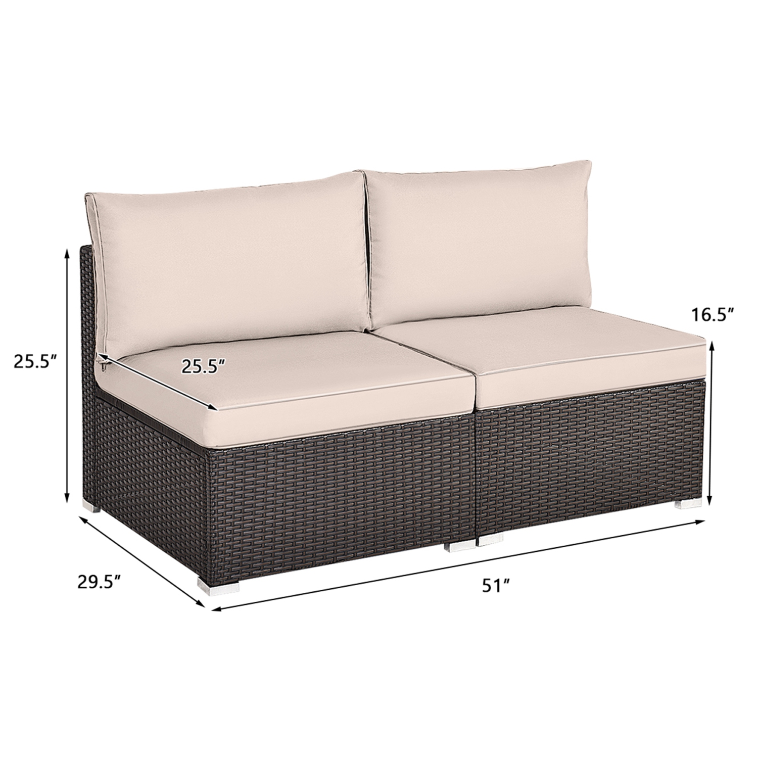 Gymax 2PCS Patio Sectional Armless Sofas Outdoor Rattan Furniture Set w/ Cushions