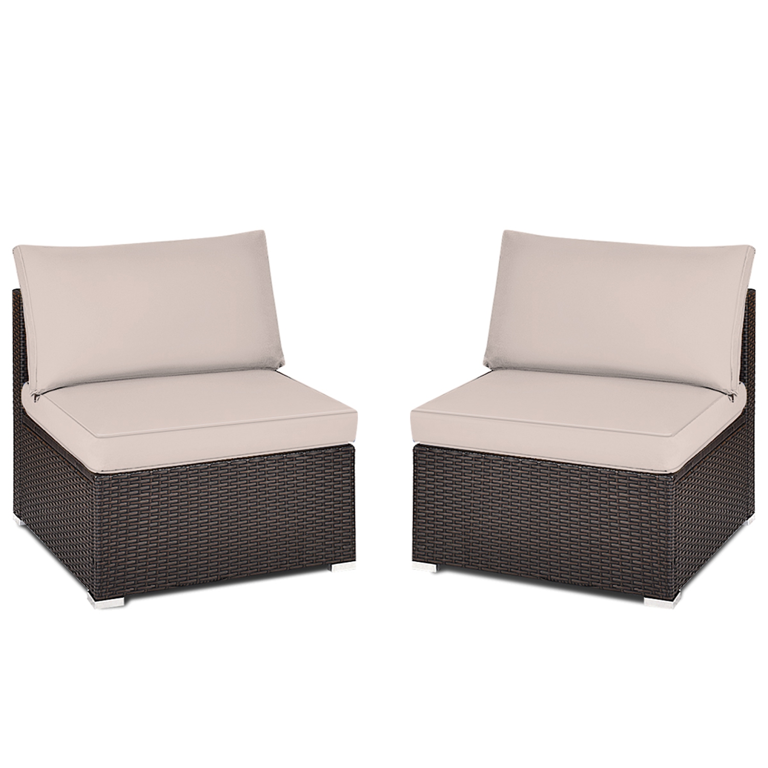 Gymax 2PCS Patio Sectional Armless Sofas Outdoor Rattan Furniture Set w/ Cushions