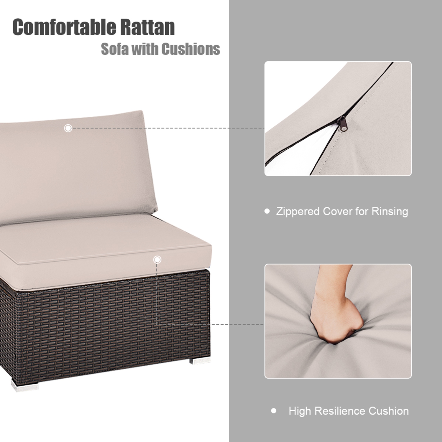 Gymax 2PCS Patio Sectional Armless Sofas Outdoor Rattan Furniture Set w/ Cushions