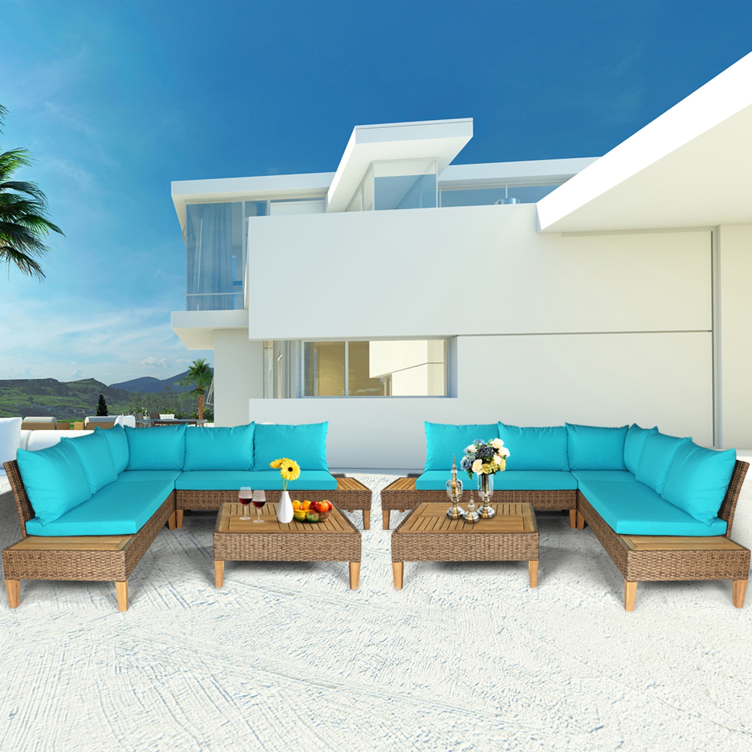 Gymax 8pcs Rattan Patio Sofa Set Outdoor Furniture Set W Turquoise Cushions Best Buy Canada