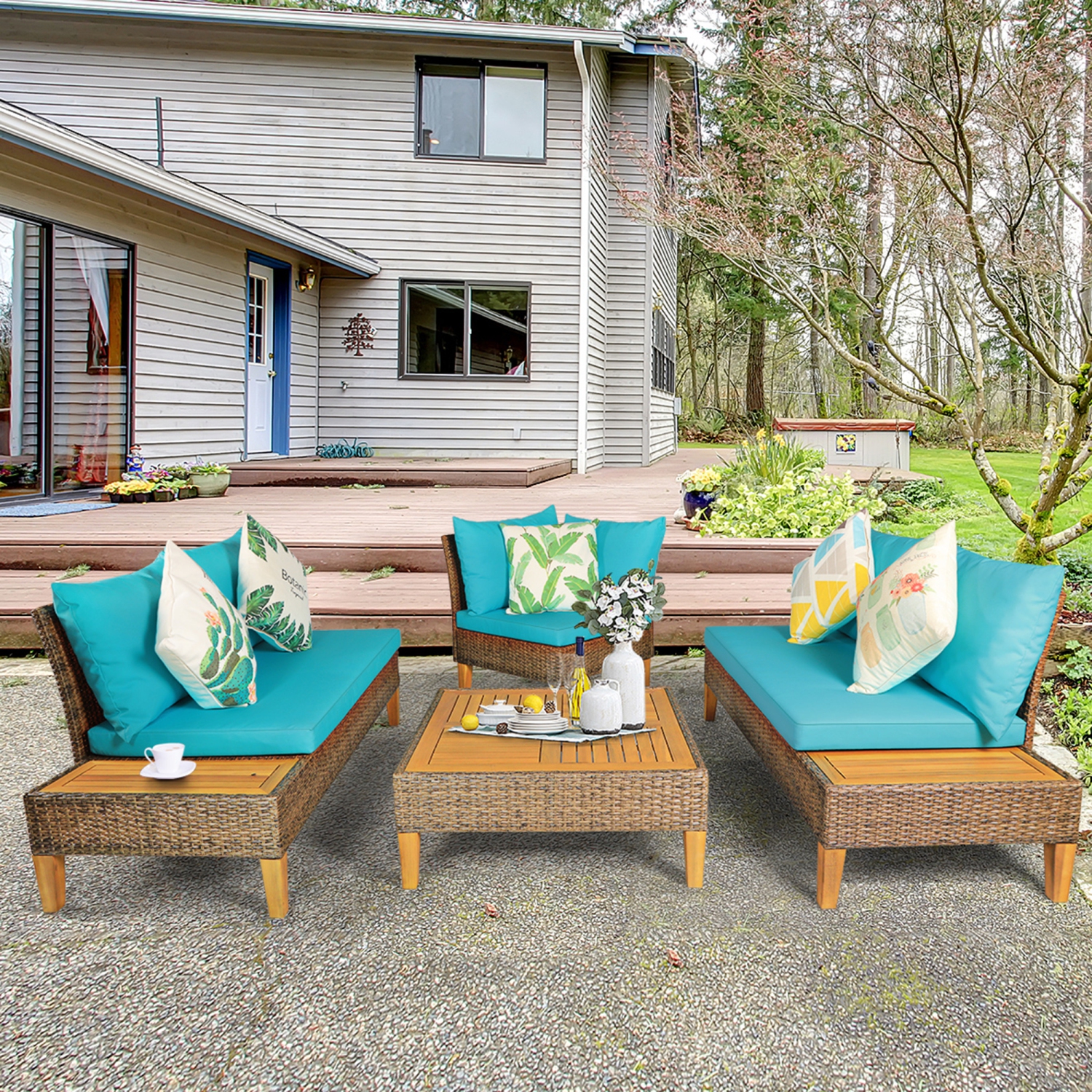 Gymax 4pcs Rattan Patio Sofa Set Outdoor Furniture Set W Turquoise Cushions Best Buy Canada