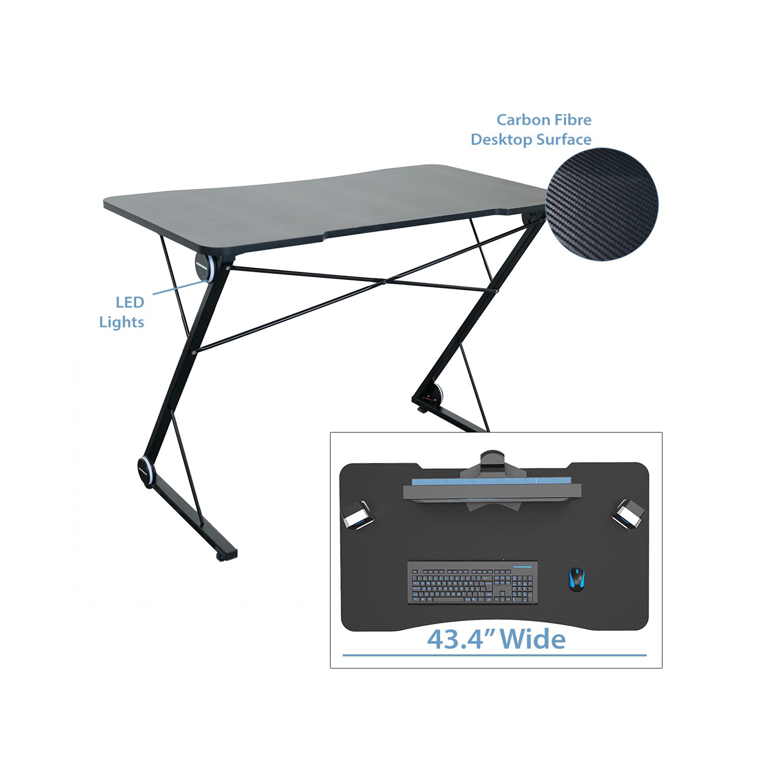 Bureau de jeu/PC GD-43x avec lumières DEL bleues de Boost Industries