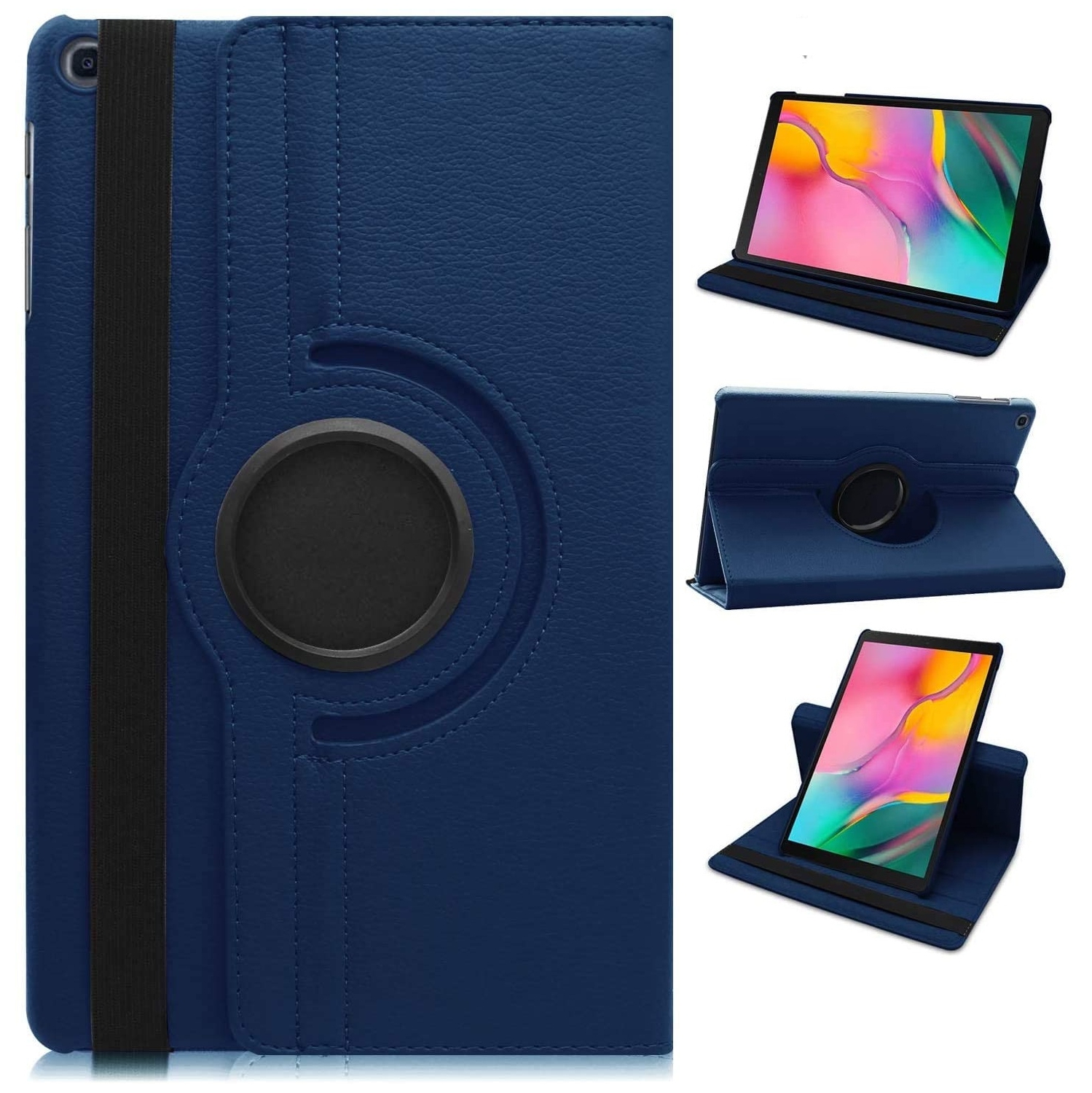 【CSmart】 360 Rotating PU Leather Stand Case Smart Cover for Samsung Galaxy Tab S6 Lite, P610 P615, Navy