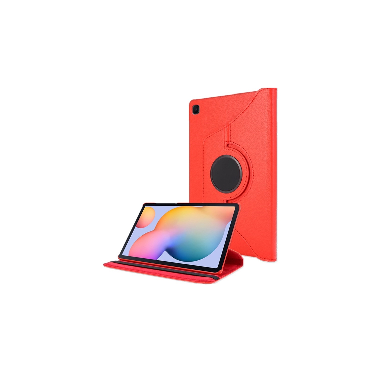 【CSmart】 360 Rotating PU Leather Stand Case Smart Cover for Samsung Galaxy Tab S6 Lite, P610 P615, Red