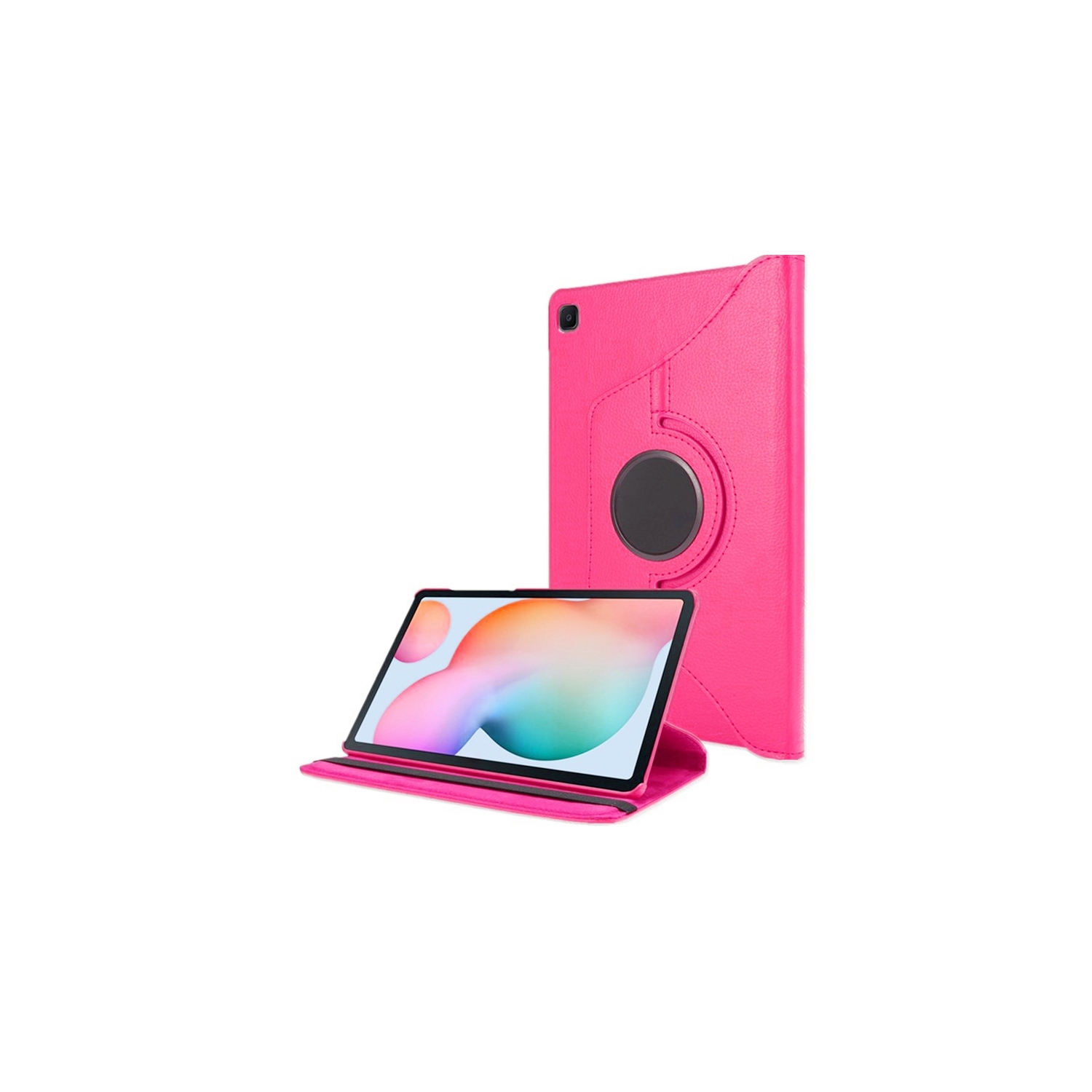 【CSmart】 360 Rotating PU Leather Stand Case Smart Cover for Samsung Galaxy Tab S6 Lite, P610 P615, Hot Pink