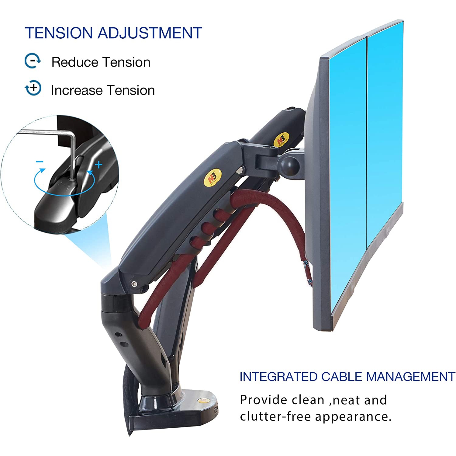 NB Dual Monitor Desk Mount Full Motion Swivel Monitor Stand Arm for Two Screens 17-27 Inch up to 19.8 lbs Each
