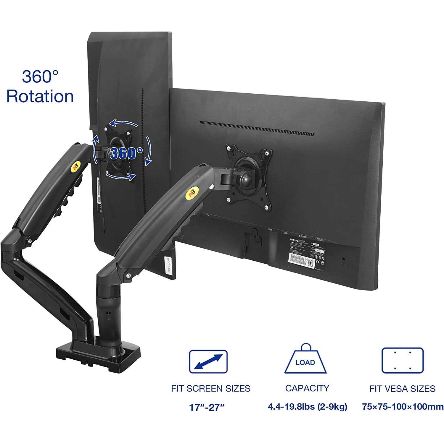 NB Dual Monitor Desk Mount Full Motion Swivel Monitor Stand Arm
