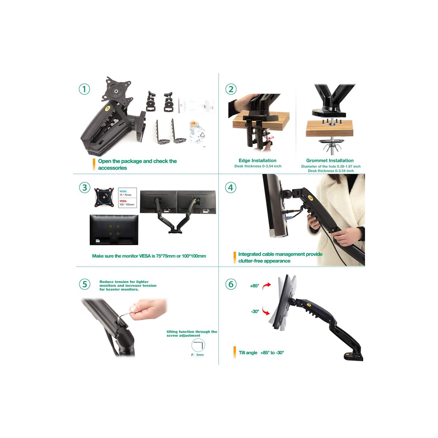 NB Dual Monitor Desk Mount Full Motion Swivel Monitor Stand Arm for Two Screens 17-27 Inch up to 19.8 lbs Each