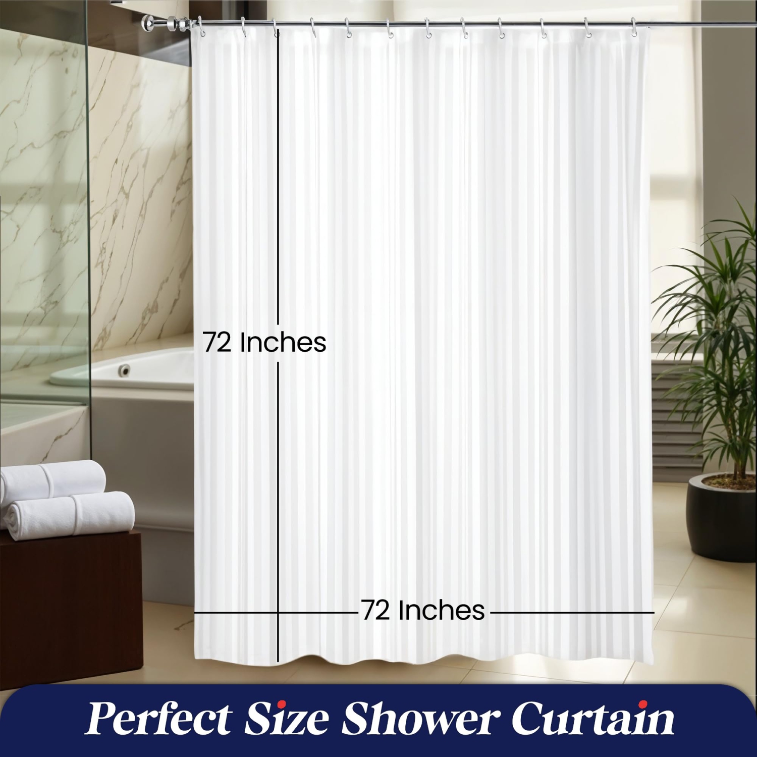 Canadian Linen Shower Curtains with Hooks 72"x72", Mildew Water Resistant Polyester Bathtub C-Clip Magnet Bottom Bath Shower Curtains, White Stripes
