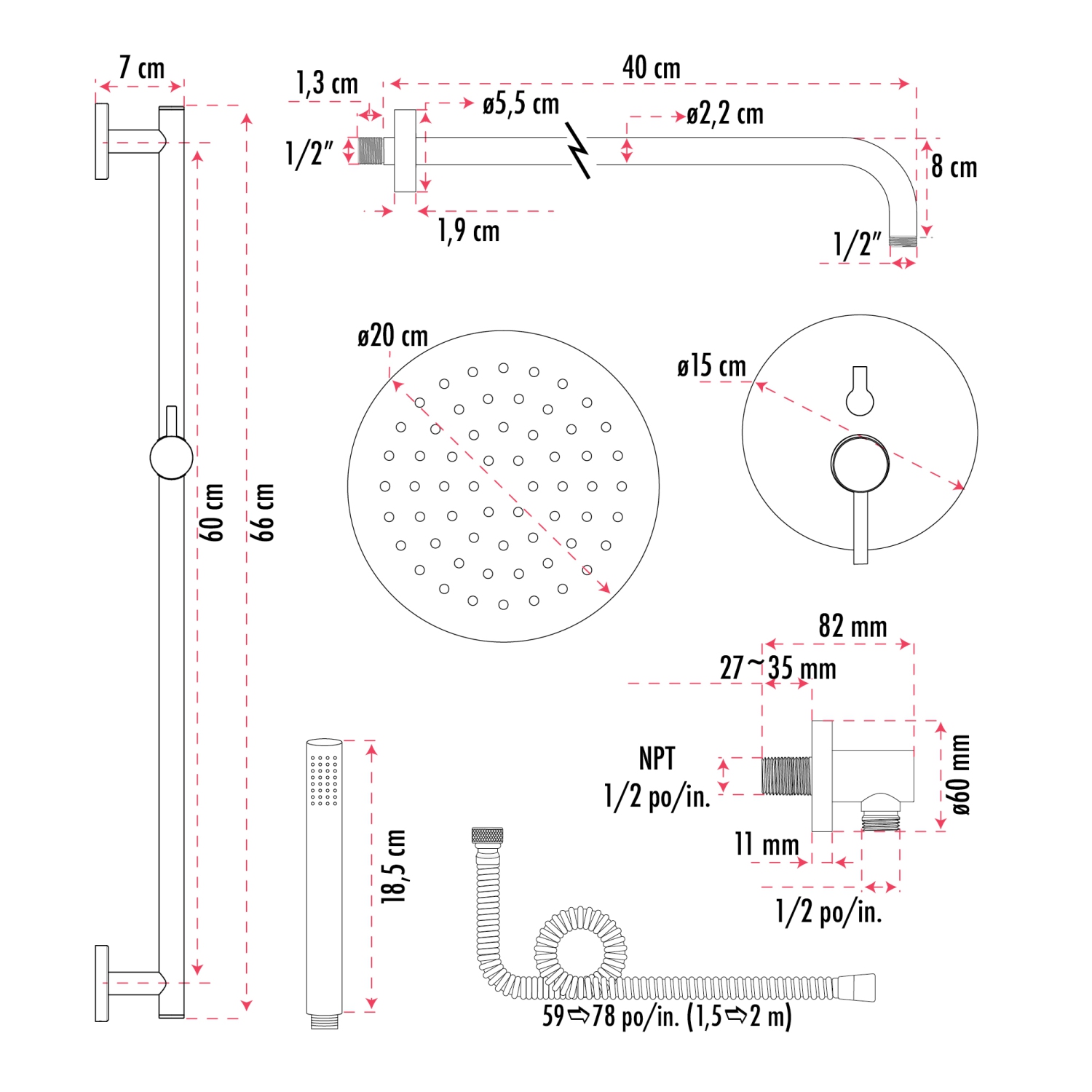 Akuaplus® Elite Shower Faucet with Sliding Rail - Chrome