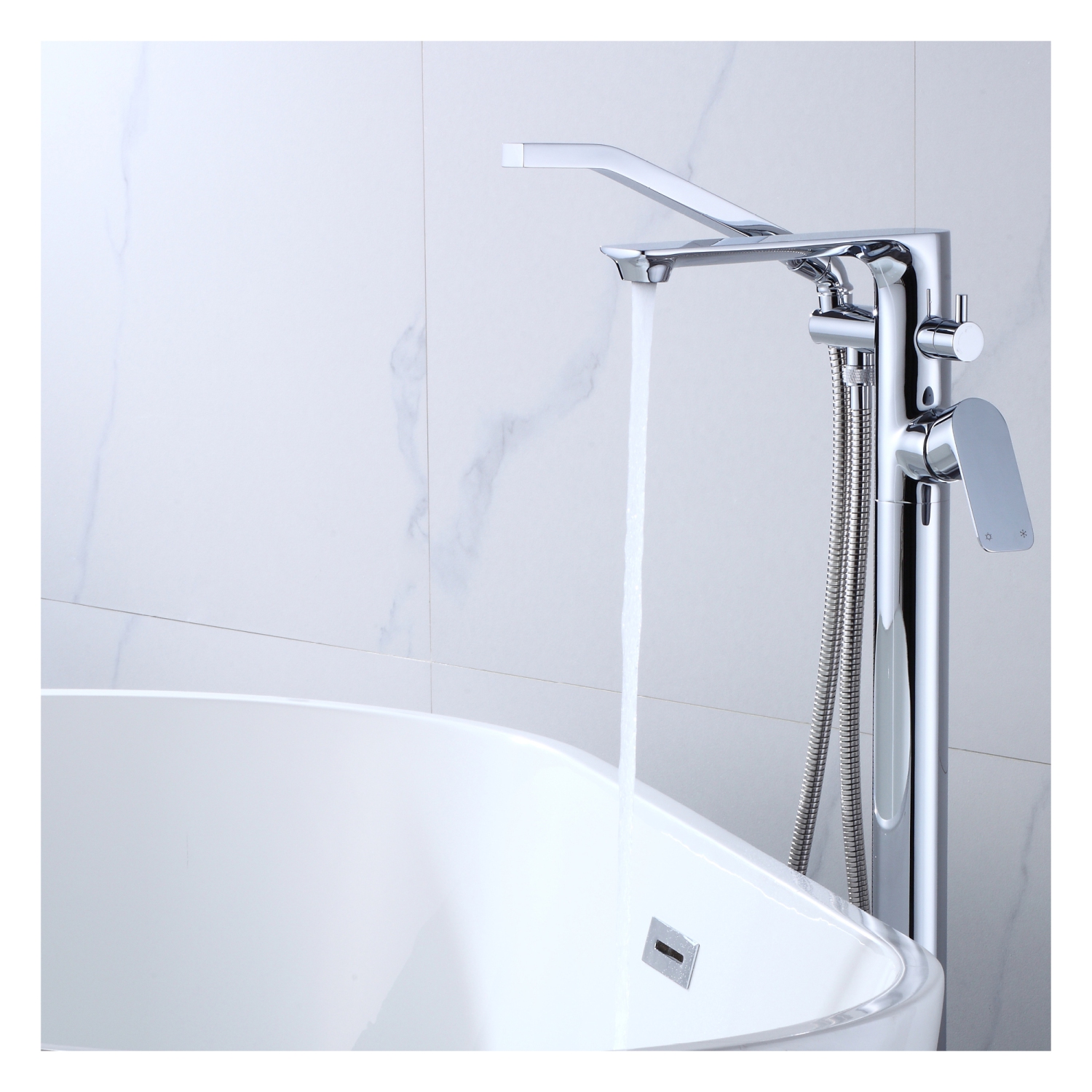 Akuaplus® ELENA Freestanding faucet with diverter and hand shower - chrome