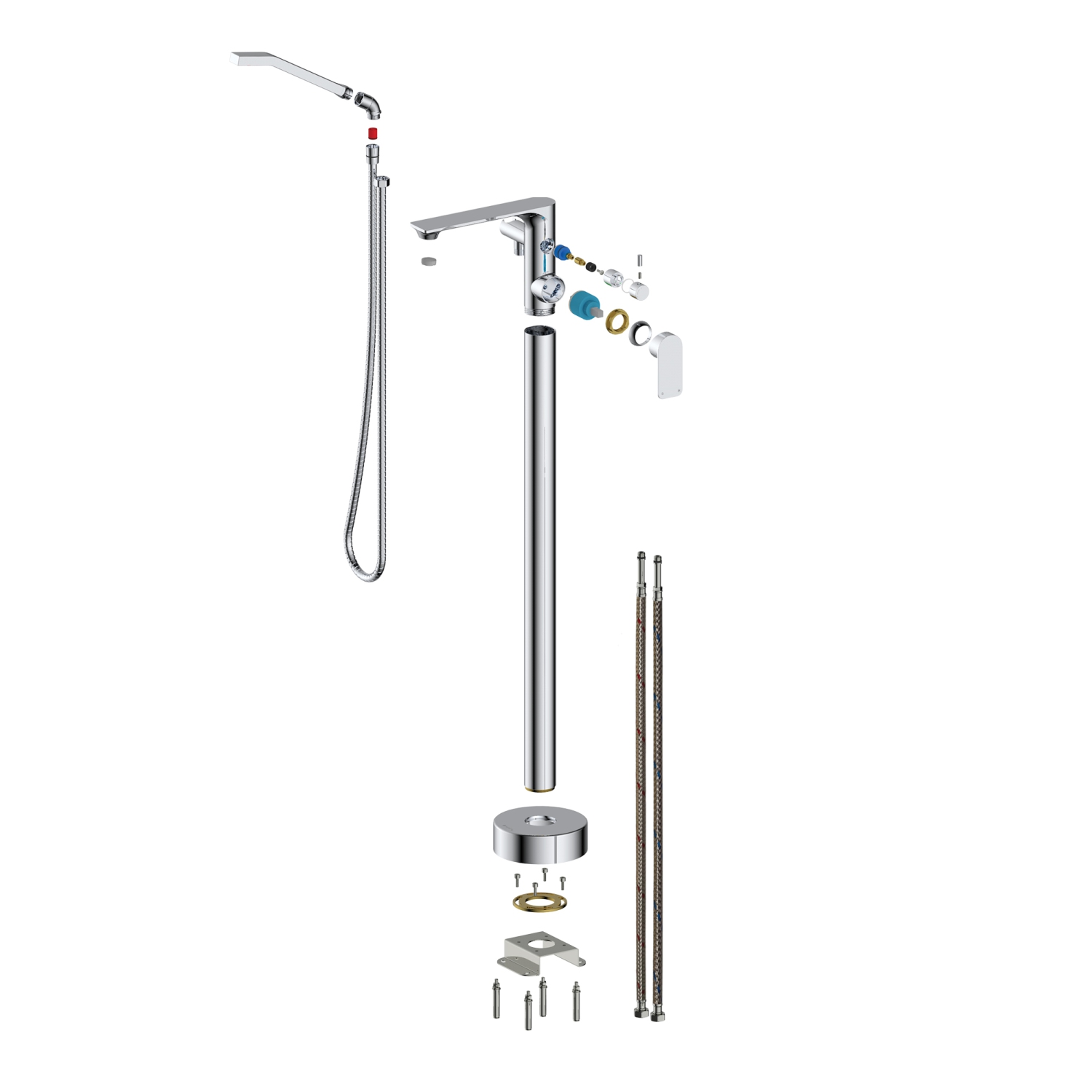 Akuaplus® ELENA Freestanding faucet with diverter and hand shower - chrome