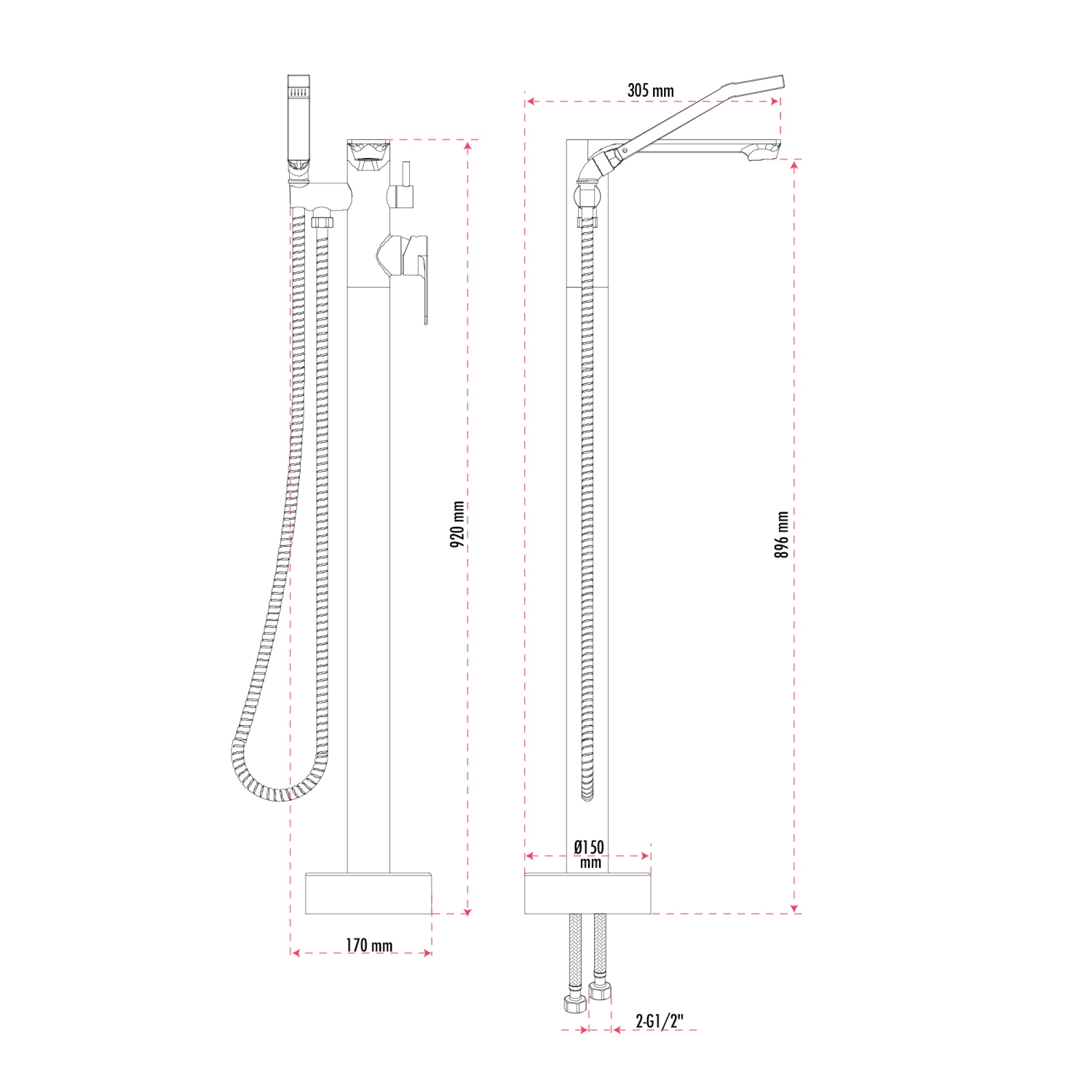 Akuaplus® ELENA Freestanding faucet with diverter and hand shower - chrome