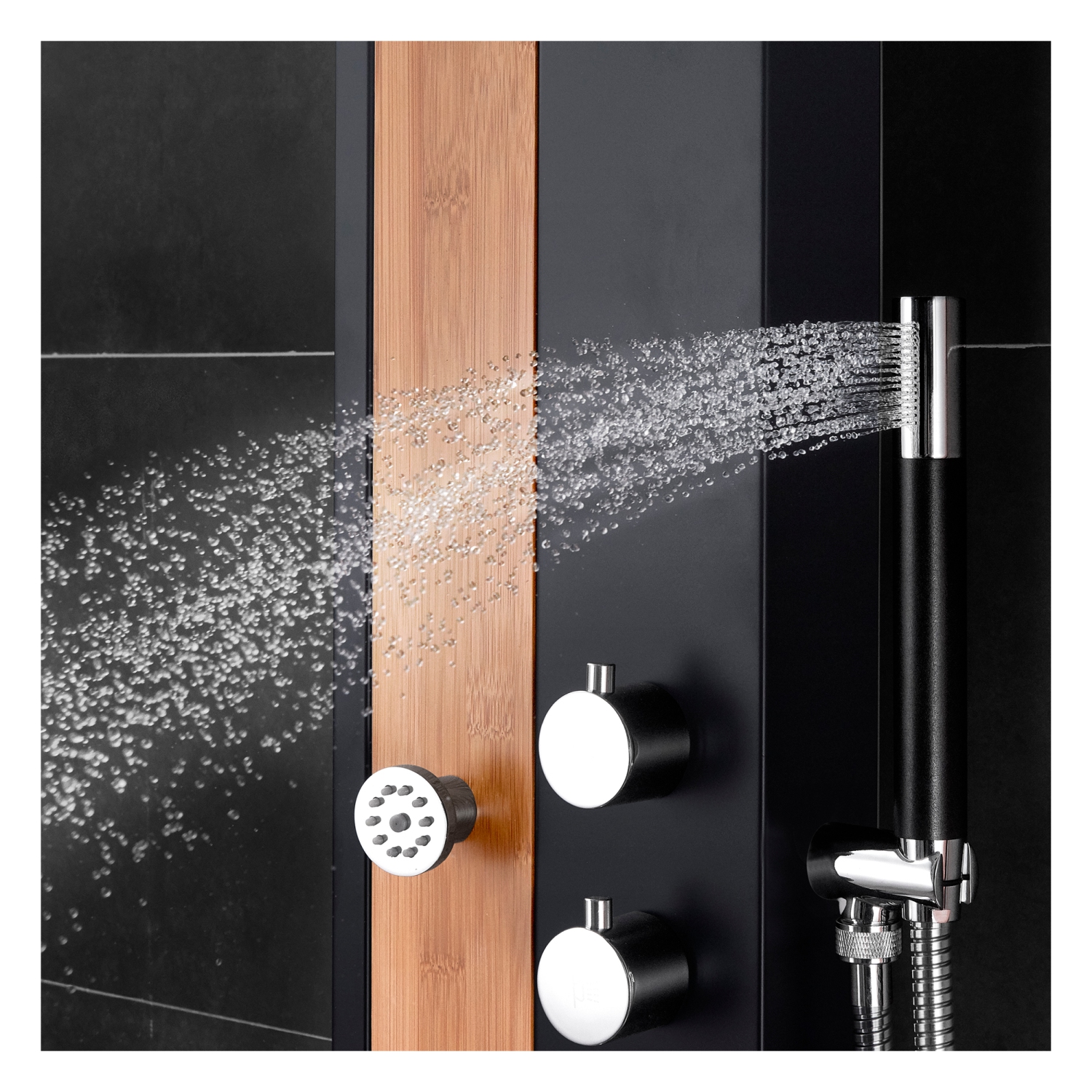 Akuaplus® Nadia Shower Panel - Black Matte and Real Bamboo