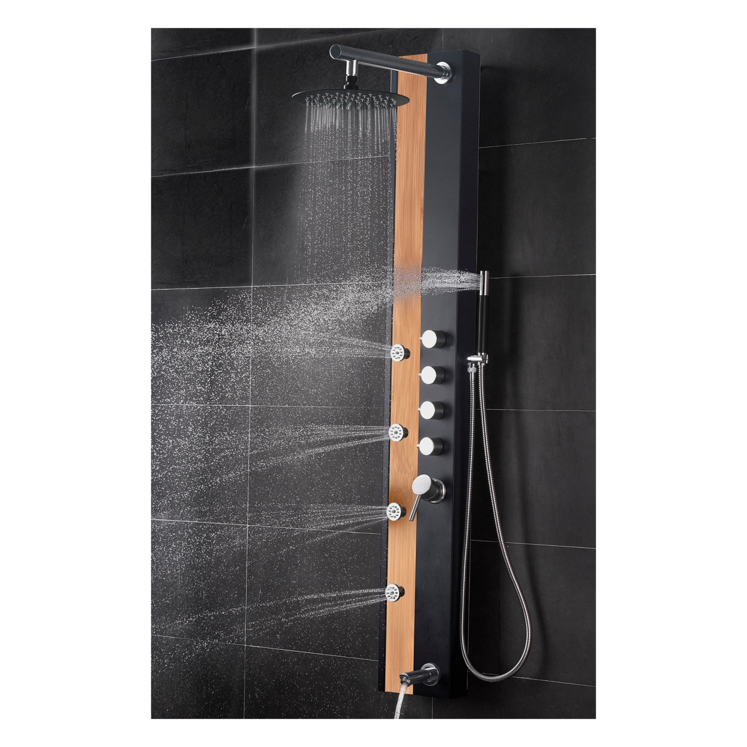 Akuaplus® Nadia Shower Panel - Black Matte and Real Bamboo