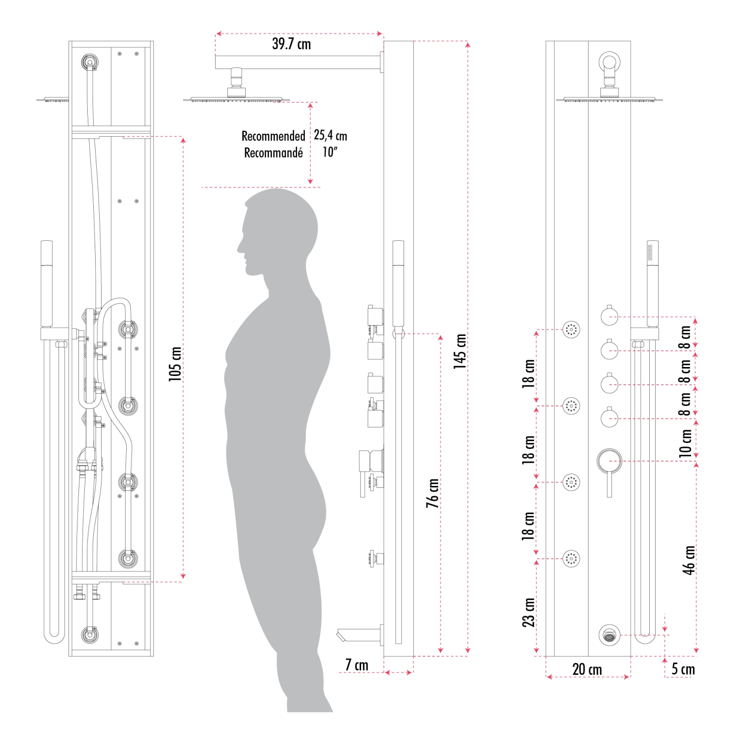 Akuaplus® Nadia Shower Panel - Black Matte and Real Bamboo