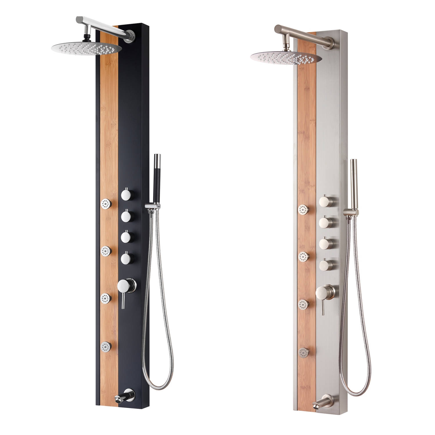 Panneau de douche Akuaplus® Nadia - Nickel brossé et bambou