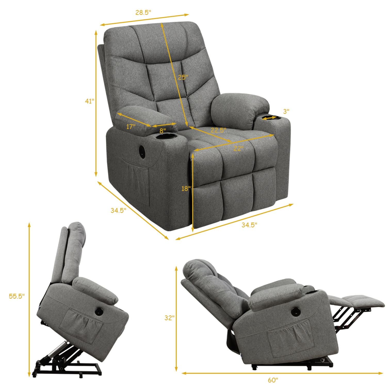 Fauteuil de massage en tissu avec télécommande de la marque Gymax