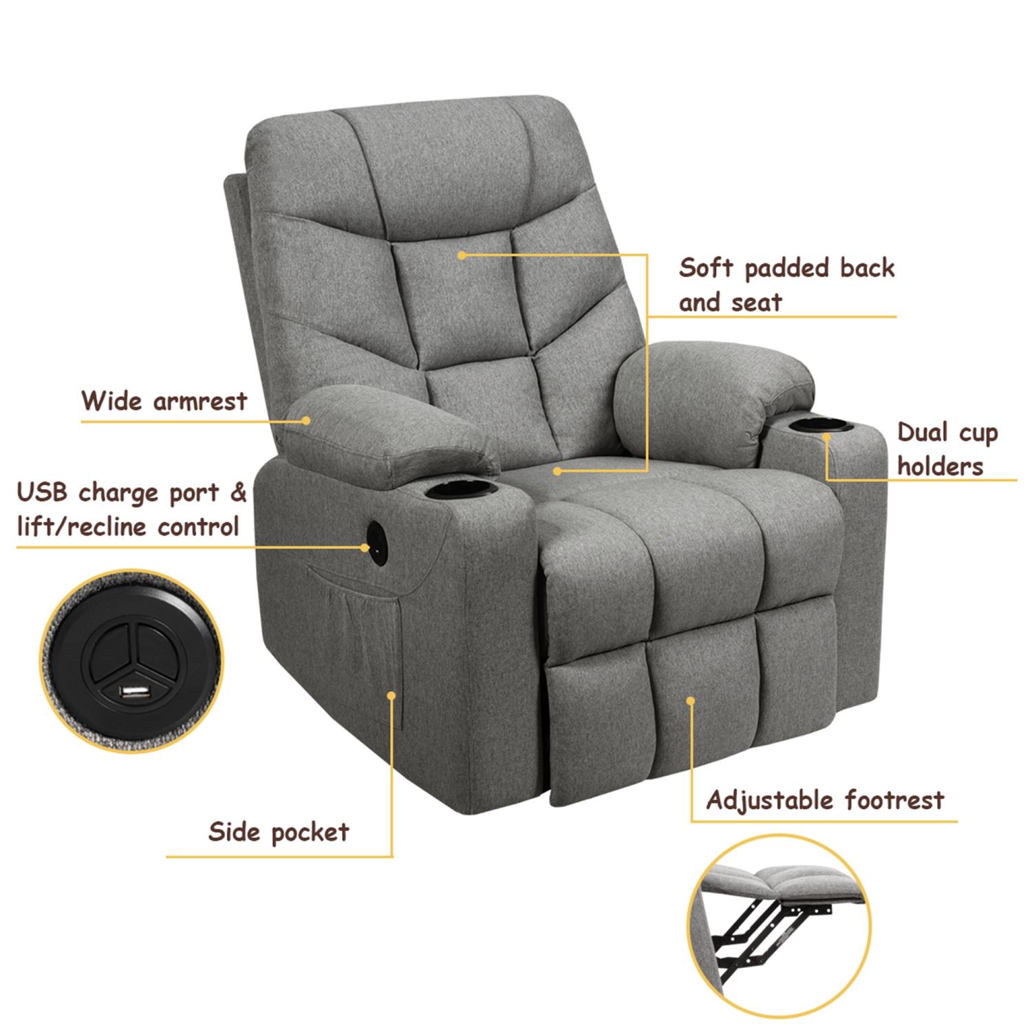 Fauteuil de massage en tissu avec télécommande de la marque Gymax