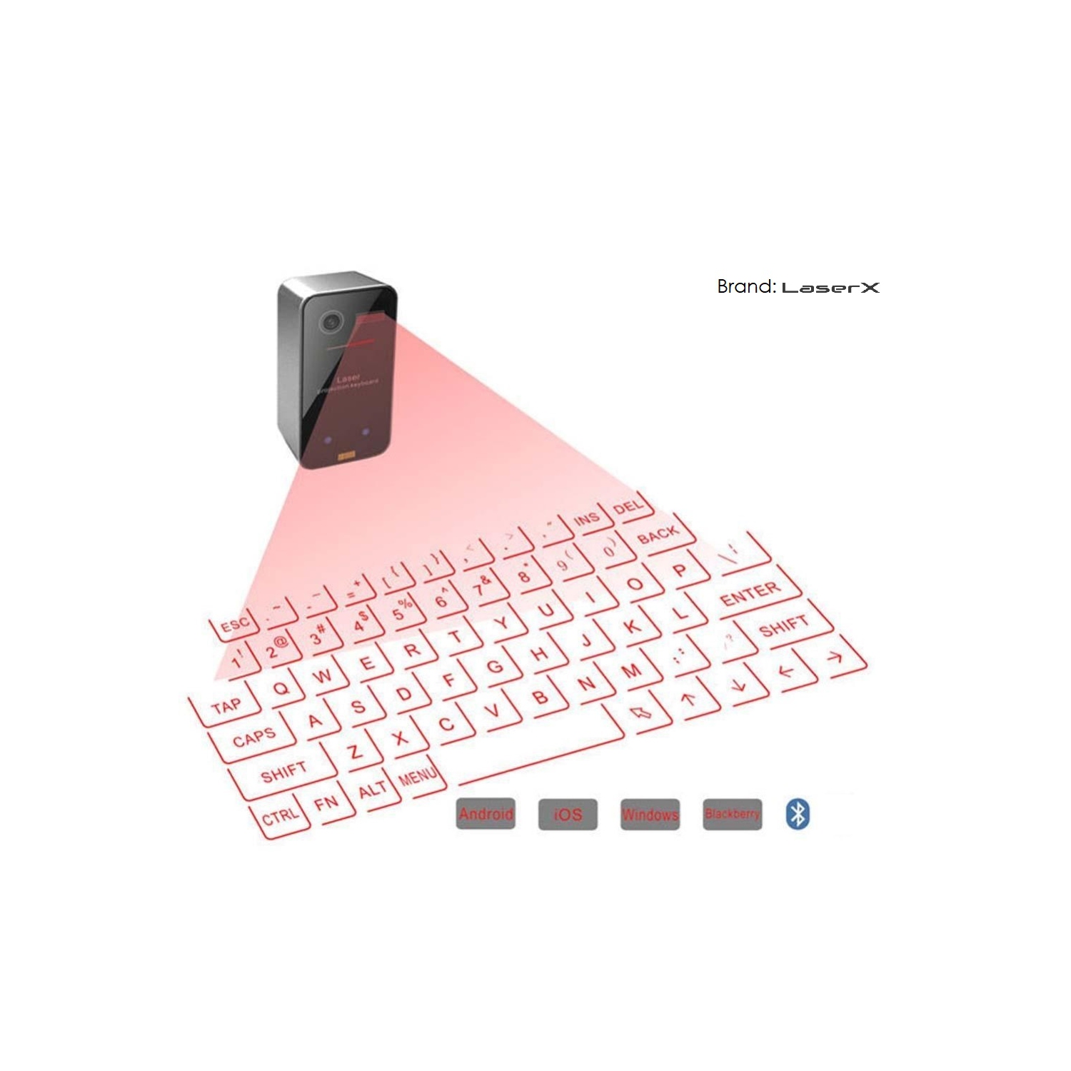 (LaserX) Wireless Laser Projection Bluetooth Virtual Keyboard for Iphone, Ipad, Smartphone and Tablets
