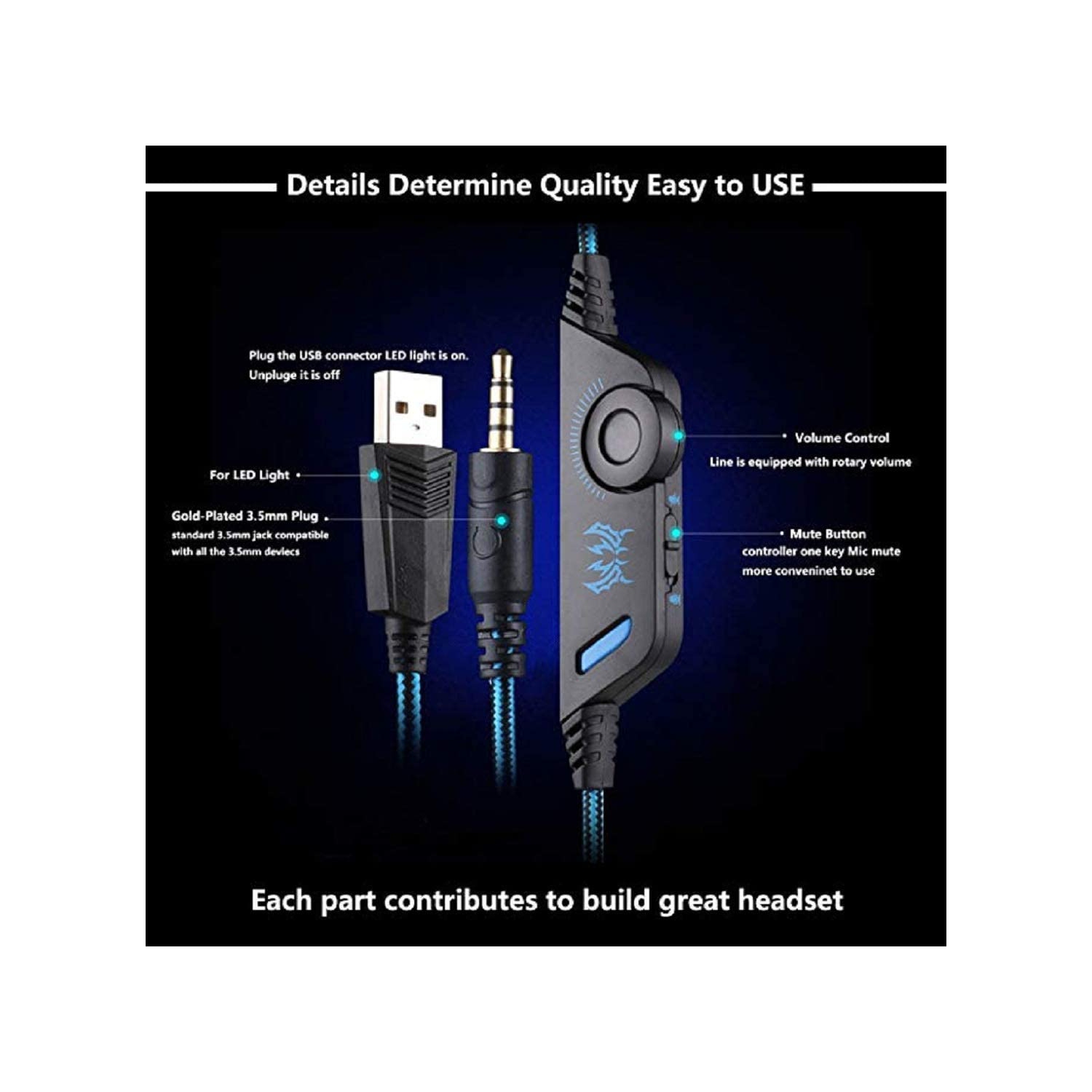 Casque de jeu pour PC PS4, casque stéréo professionnel avec microphone antibruit, lumière LED, contrôle du volume en ligne