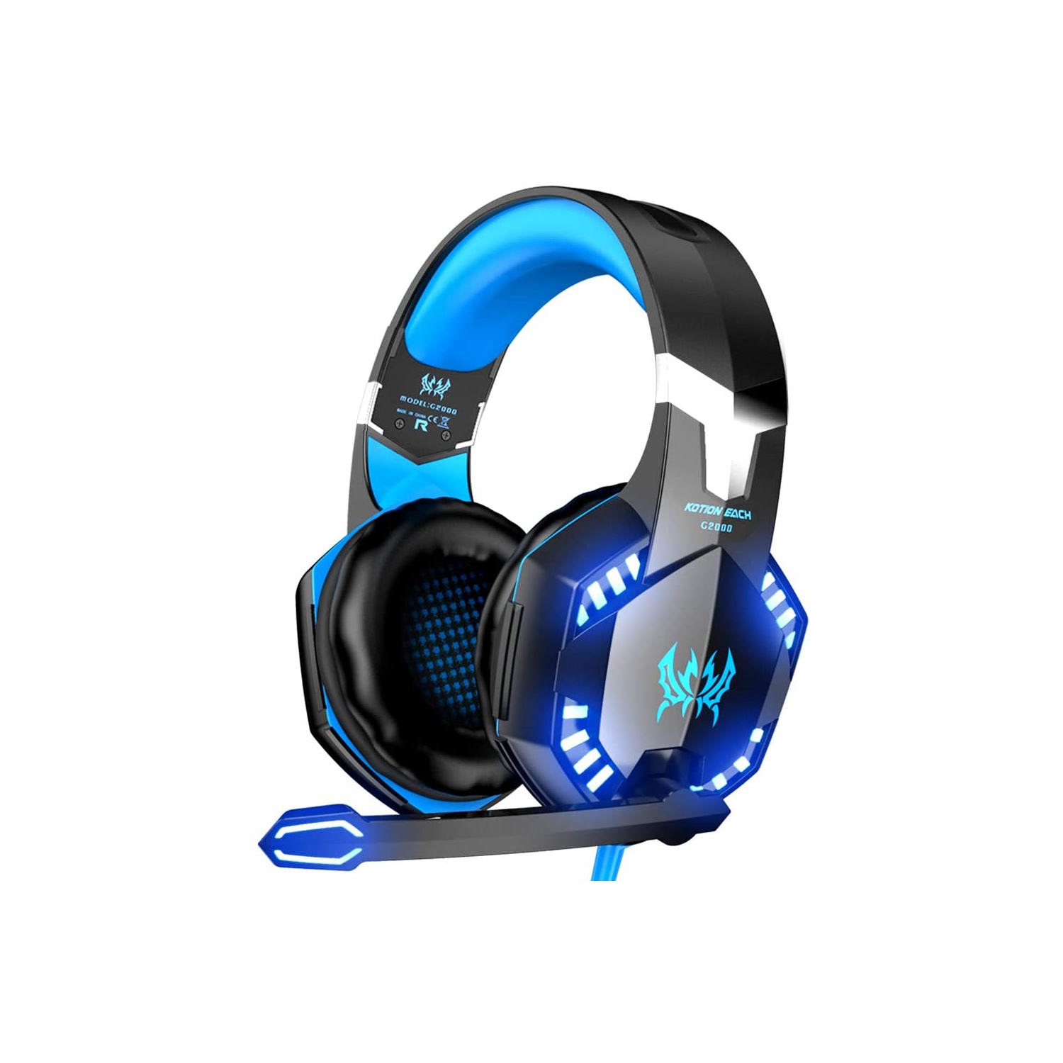 Gaming Headsett for PS4 Xbox One PC, G2000 Gaming Headphones with Mic, LED Lights, Noise Reduction for laptop-Blue