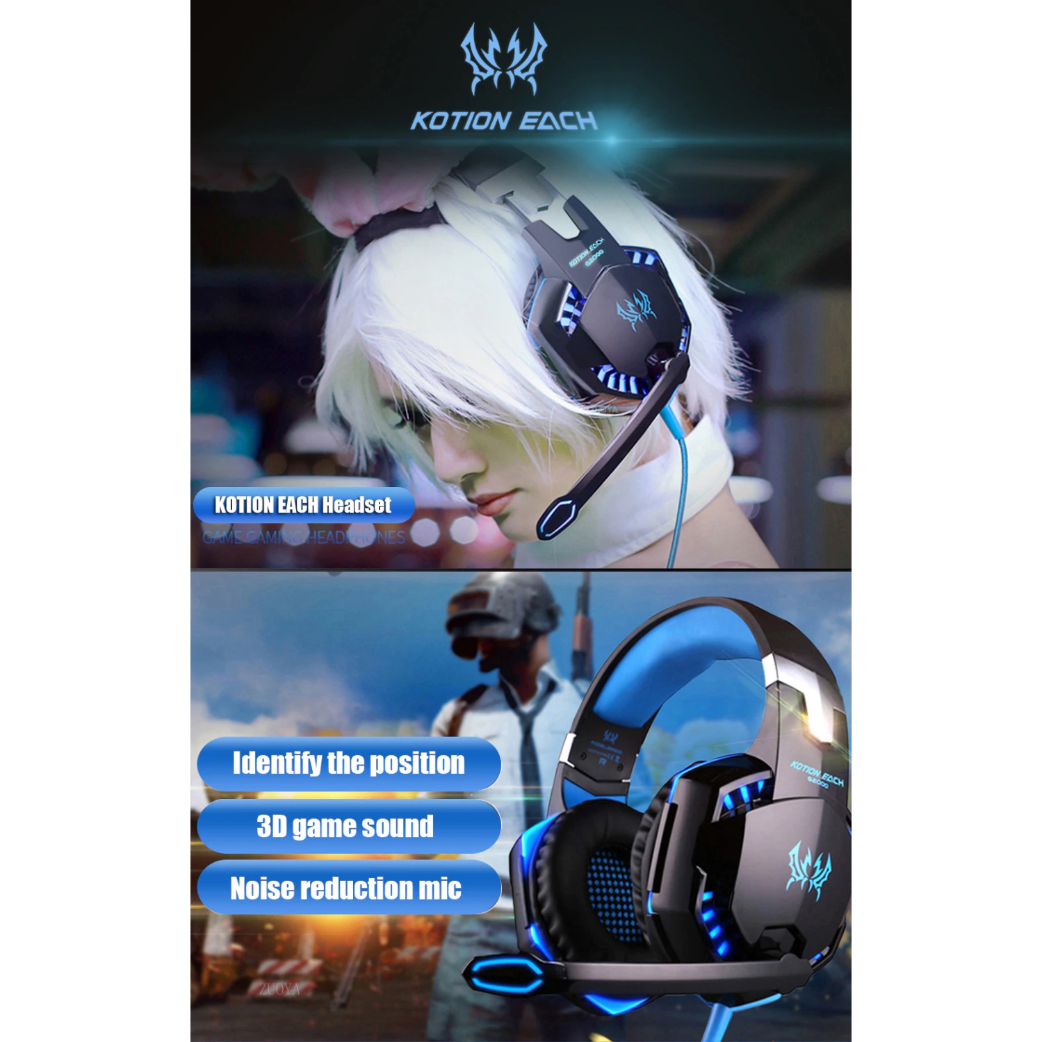 Gaming Headsett for PS4 Xbox One PC, G2000 Gaming Headphones with Mic, LED Lights, Noise Reduction for laptop-Blue