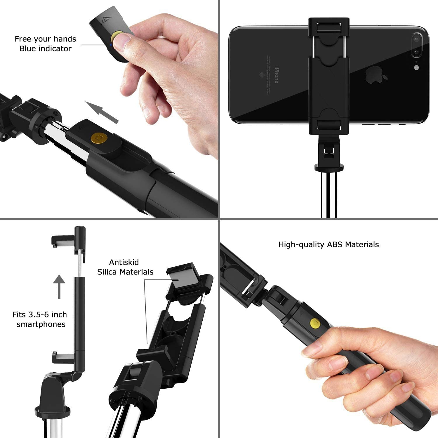 Selfie Stick Tripod, Adjustable Extendable Phone Tripod Stand with Phone Mount & Wireless Remote, Fits iPhone Android