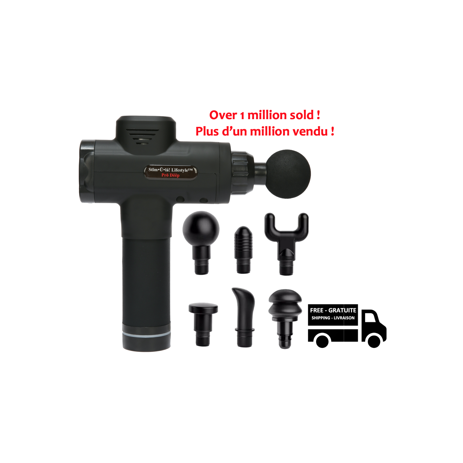 Pistolet de massage musculaire Thérapie des tissus profonds Lifestyle Pro Deep Electric Portable Electric Professional de Stimula - Noir