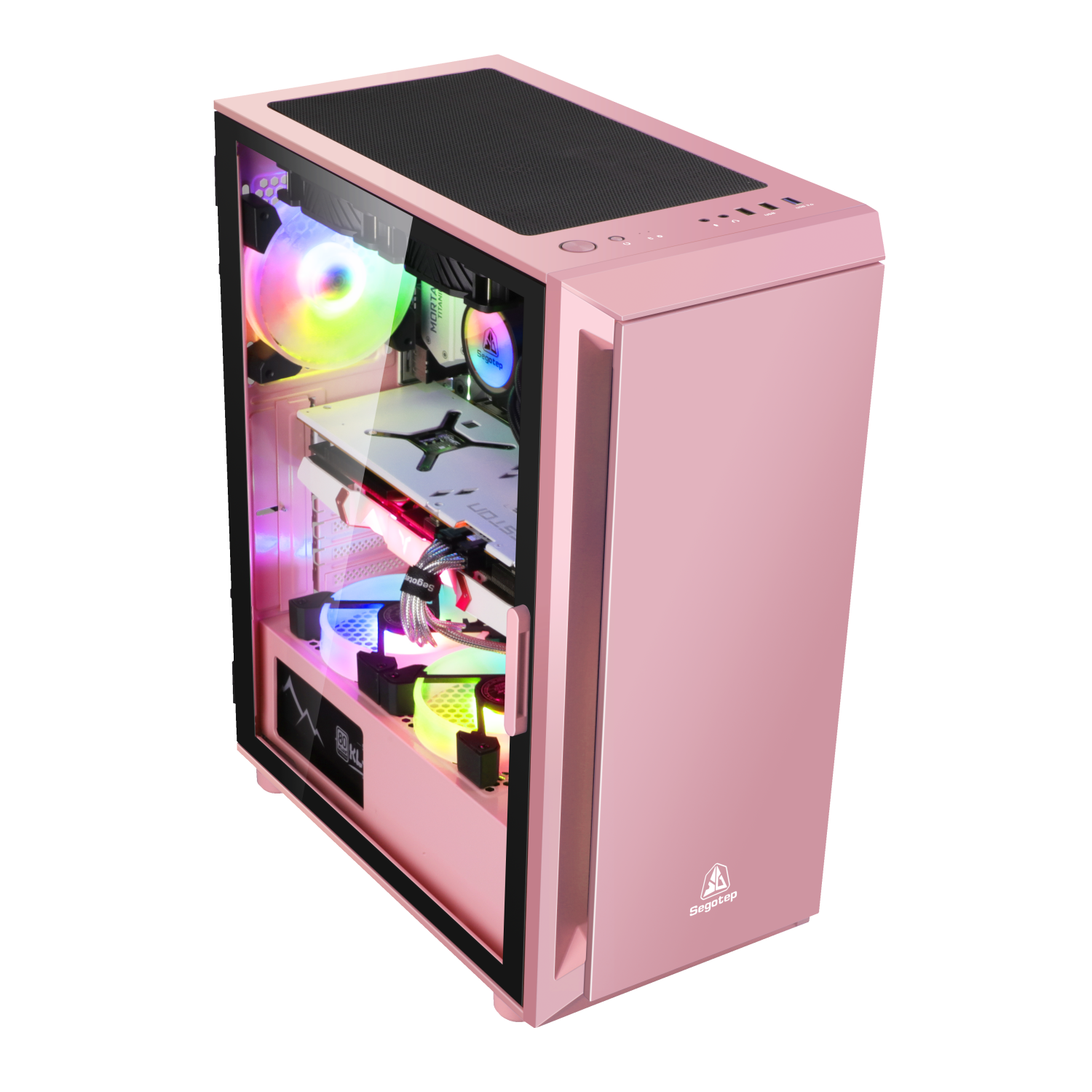 Segotep Gank 5 Gaming Computer case Support ATX, Micro-ATX, Mini-ITX Mid Case.Tempered Glass Side Panel, ATX Mid Tower, PC Case Pink