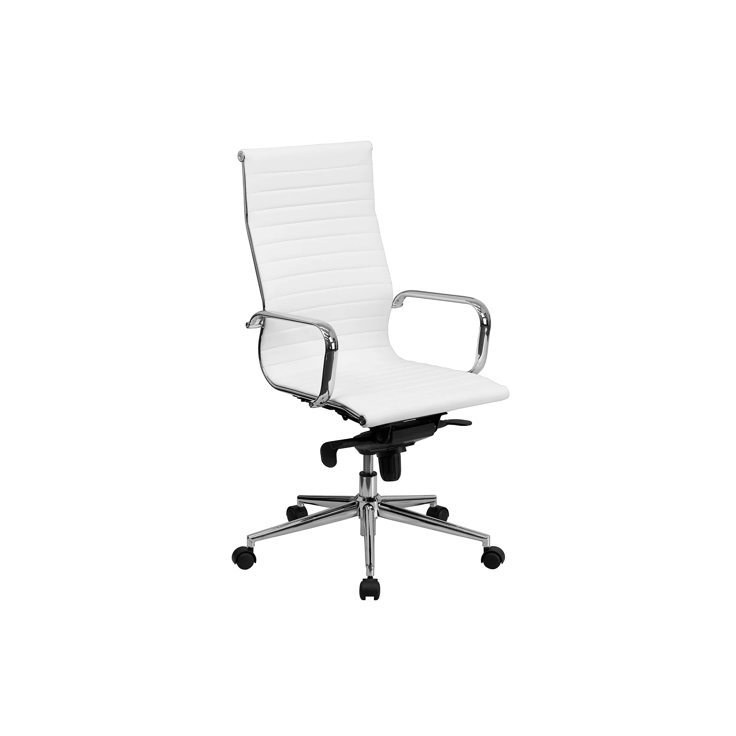 Fauteuil de bureau moderne à dossier bas nervuré, cuir pu, blanc