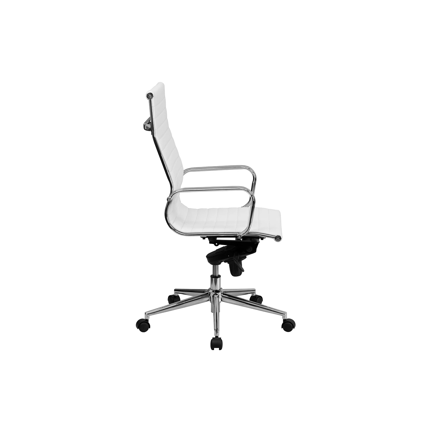 Fauteuil de bureau moderne à dossier bas nervuré, cuir pu, blanc