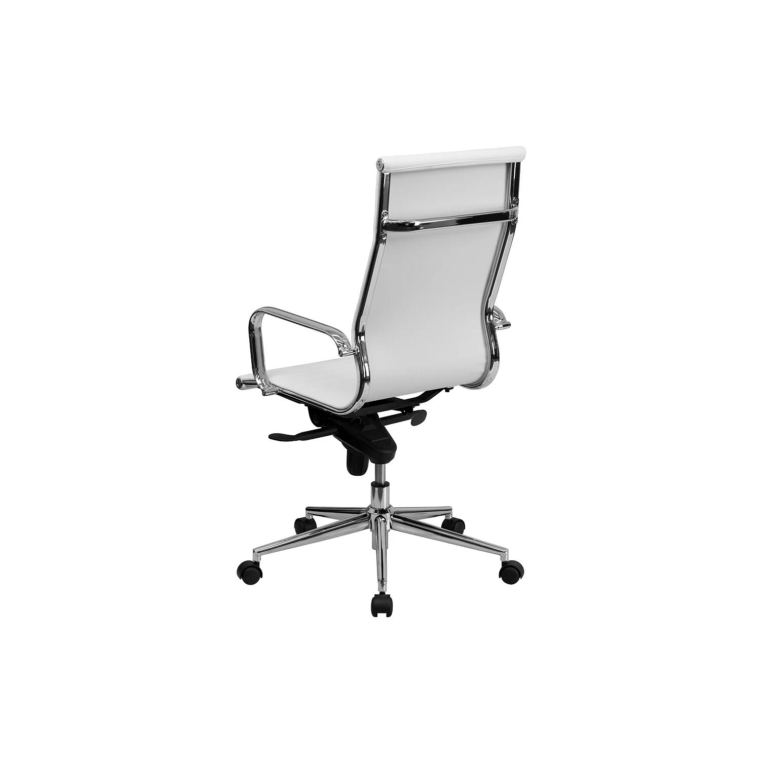Fauteuil de bureau moderne à dossier bas nervuré, cuir pu, blanc