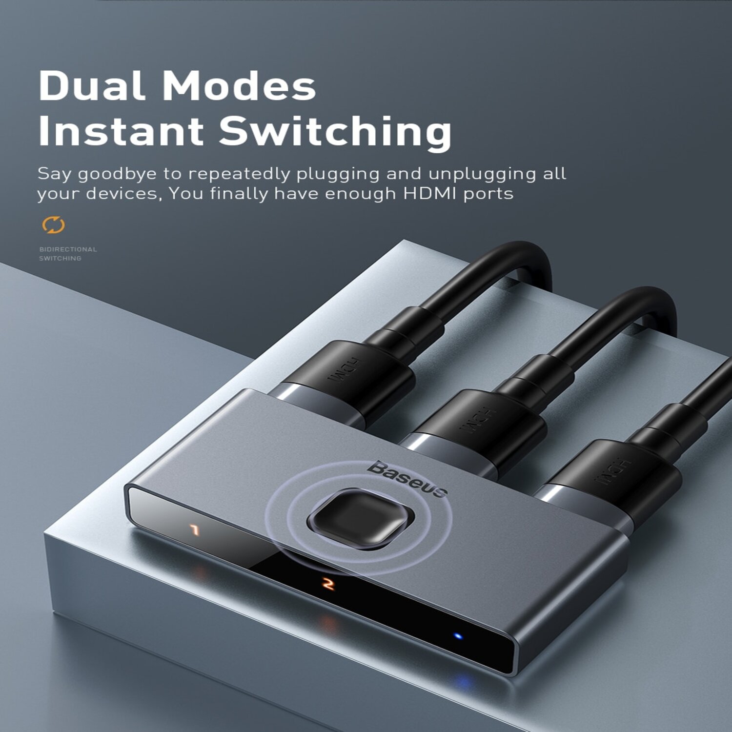 Baseus HDMI Splitter 4K 60Hz HDMI Switch 2 Ports Bi-Direction 1x2/2x1 Adapter 2 in 1 out Converter HDMI Switcher For PS4 and More Free 1 HDMI CABLE