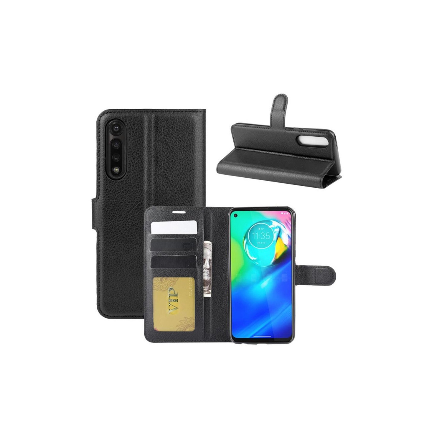 [CS] Motorola Moto G Power 2020, étui folio en cuir magnétique à rabat avec fente pour carte, noir