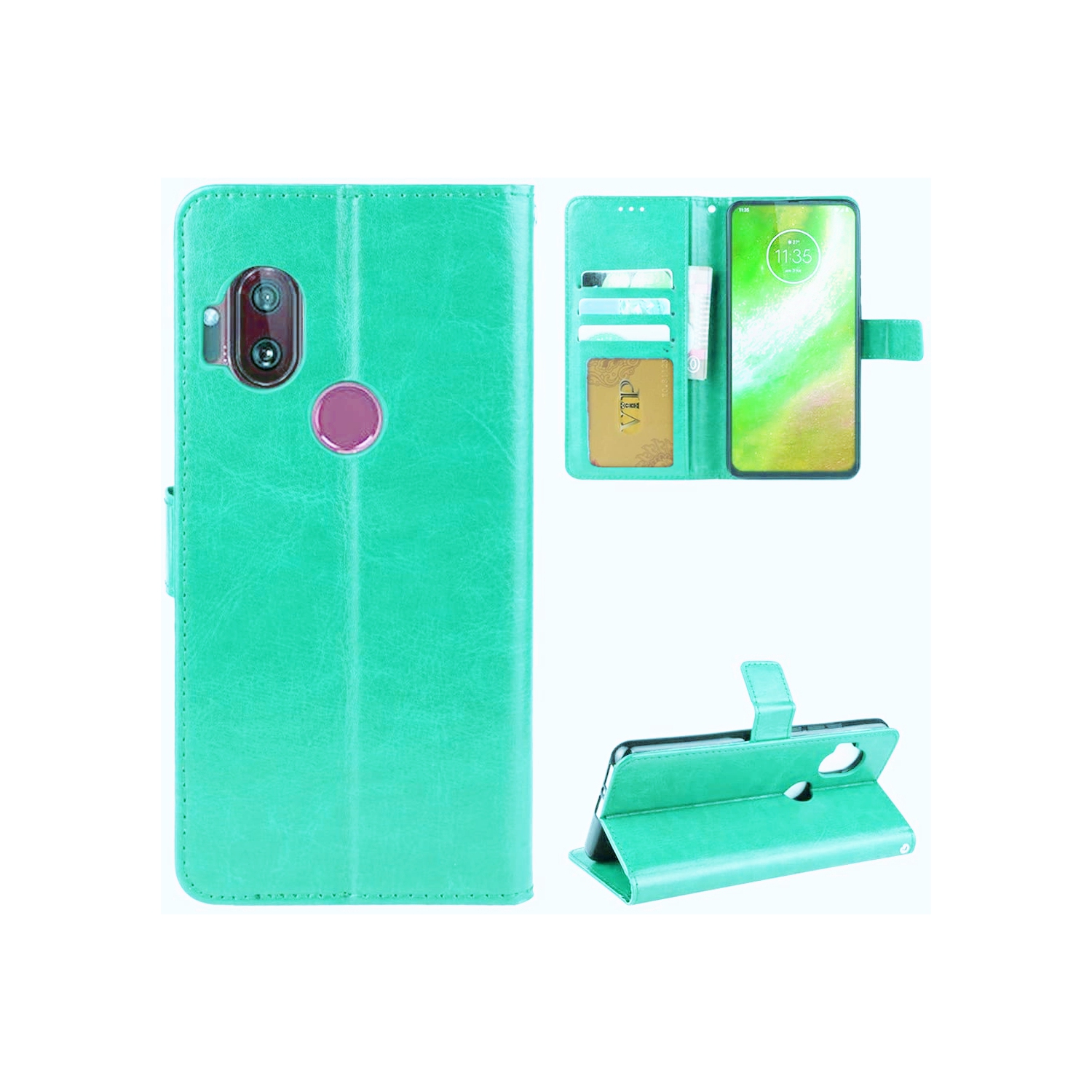 [CS] Motorola Moto One Hyper Case, Magnetic Leather Folio Wallet Flip Case Cover with Card Slot, Teal