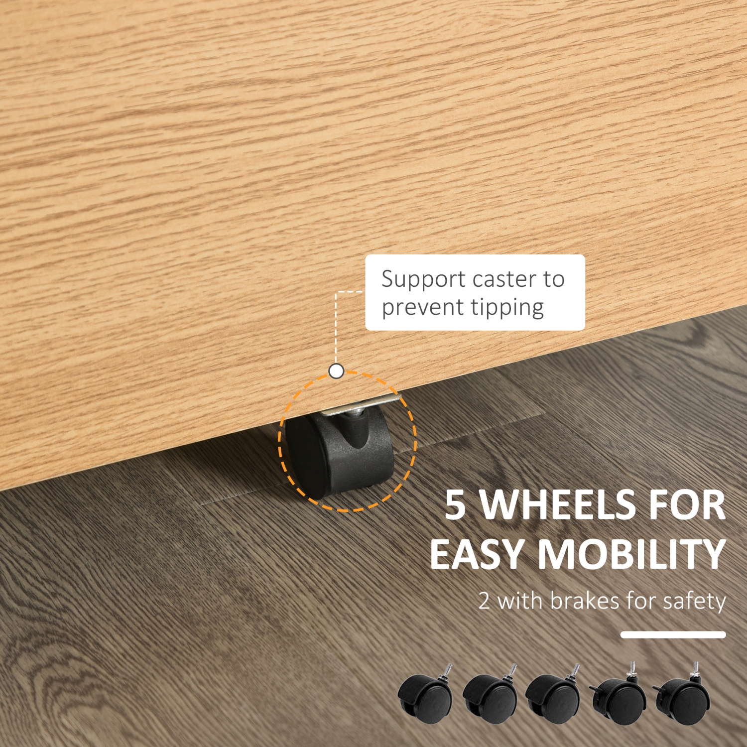 Vinsetto – Classeur à 2 tiroirs avec serrure et clés, classeur vertical mobile avec roulettes et tiroirs, armoire de bureau, naturel