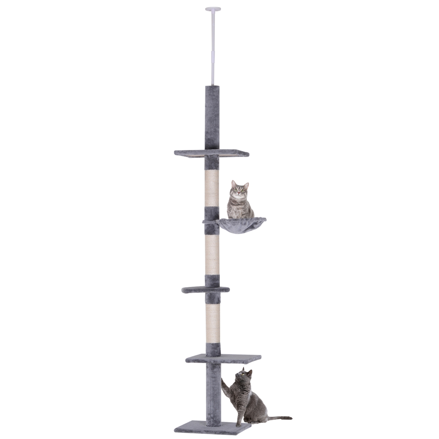 PawHut 8.5ft Cat Climbing Tree 5-Tier Kitty Activity Center Floor-to-Ceiling Cat Climber Toy with Scratching Post Play Rest Post Pet Furniture Grey