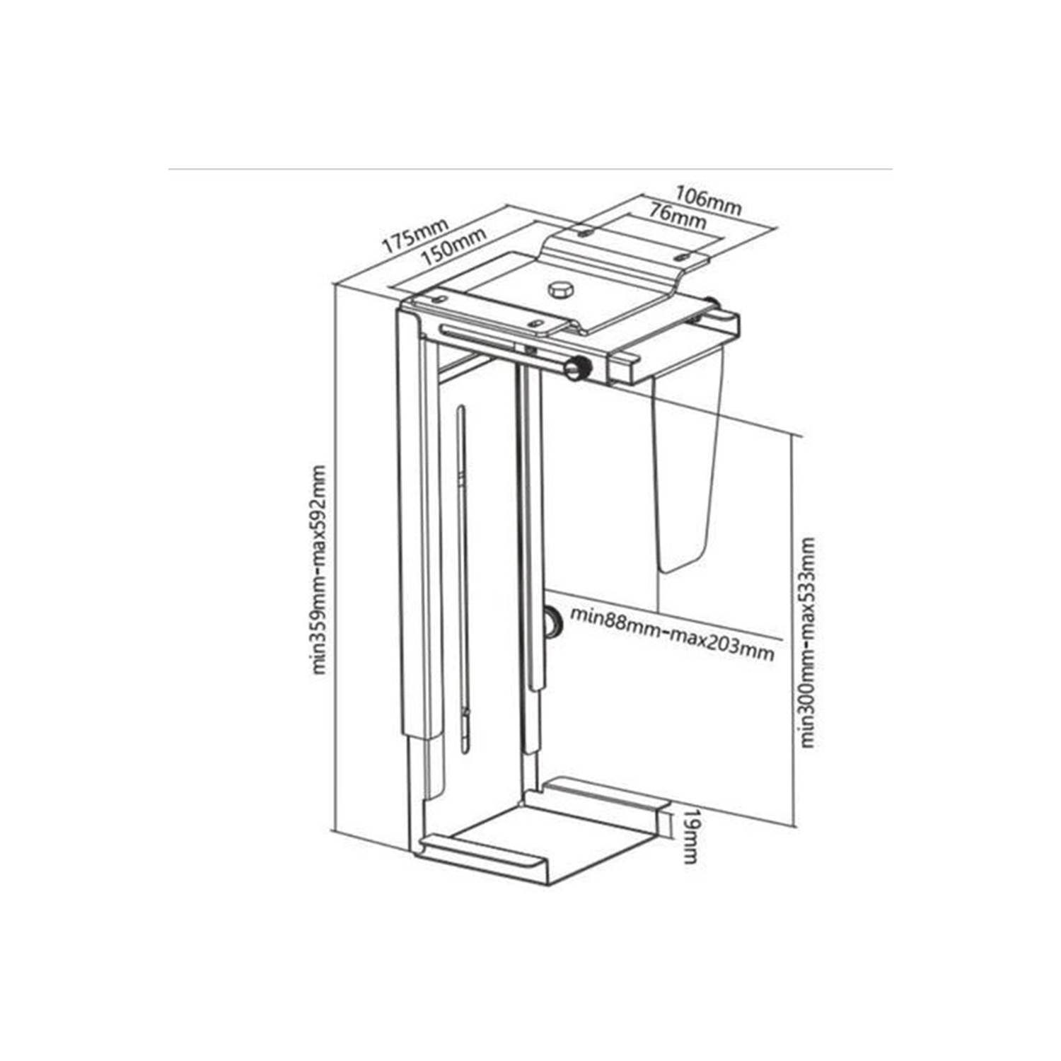 MotionGrey Under Desk Computer Mount CPU, Under Desk PC Mount, PC Holder adjustable height Swivelling 360 for PC Mount tower - Black