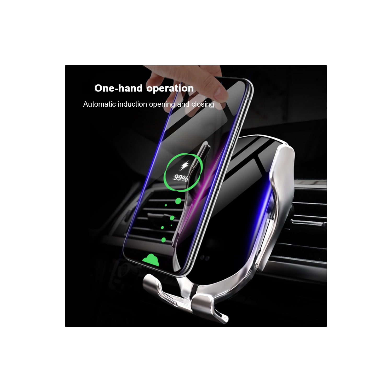 Chargeur de voiture sans fil pour Smartphones iPhone Android avec technologie Qi, capteur infrarouge intelligent automatique, support de téléphone