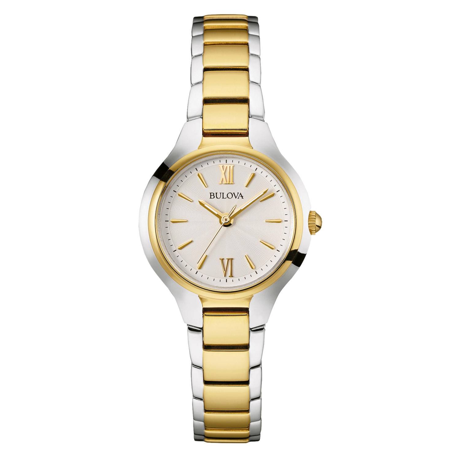 Bulova Ladies Classic Quartz Watch 28mm Two-Tone Stainless Steel Case and Bracelet with Silver-White Dial