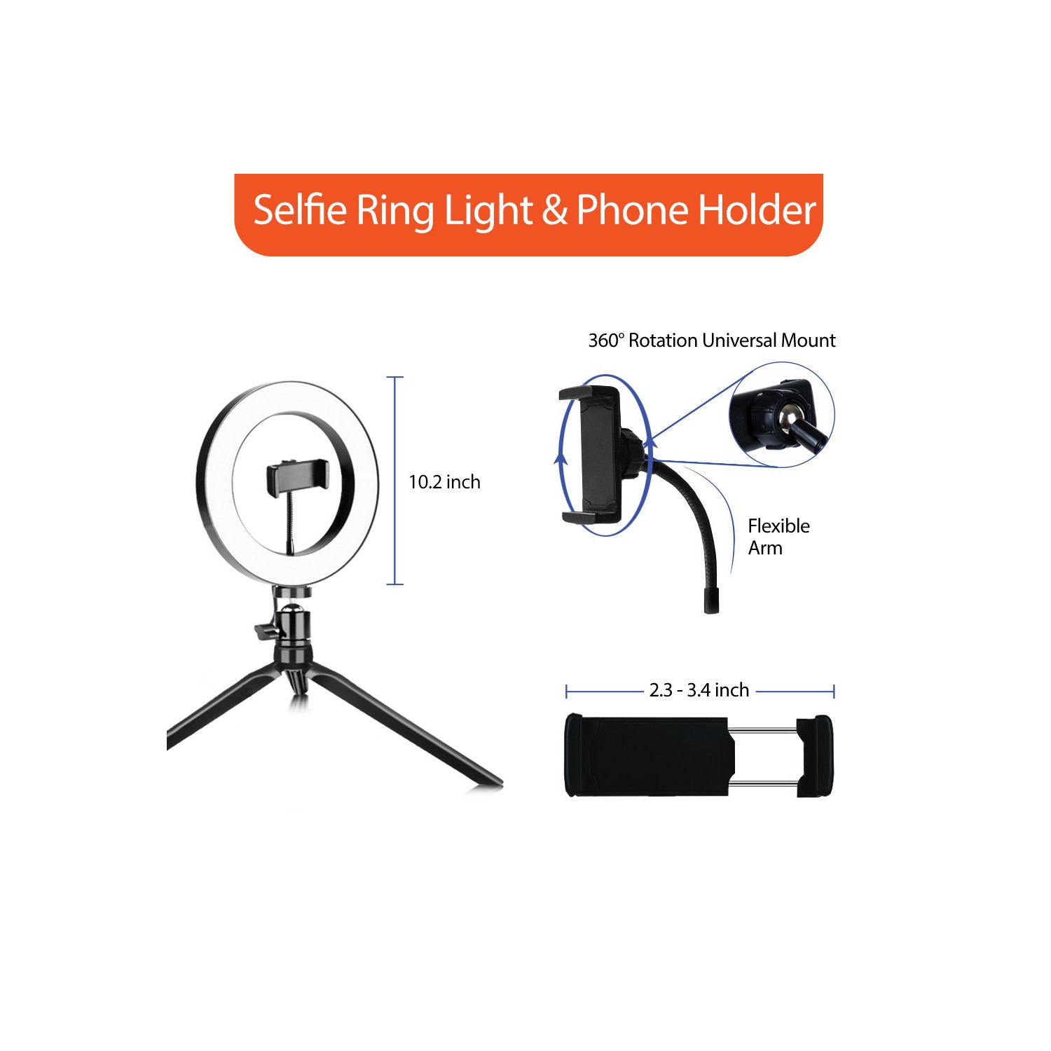 Uolo Mount 10" LED Ring Light [Aluminum Metal Frame] with Tripod Stand, Phone Holder & Remote Shutter – Selfie & Livestream Light