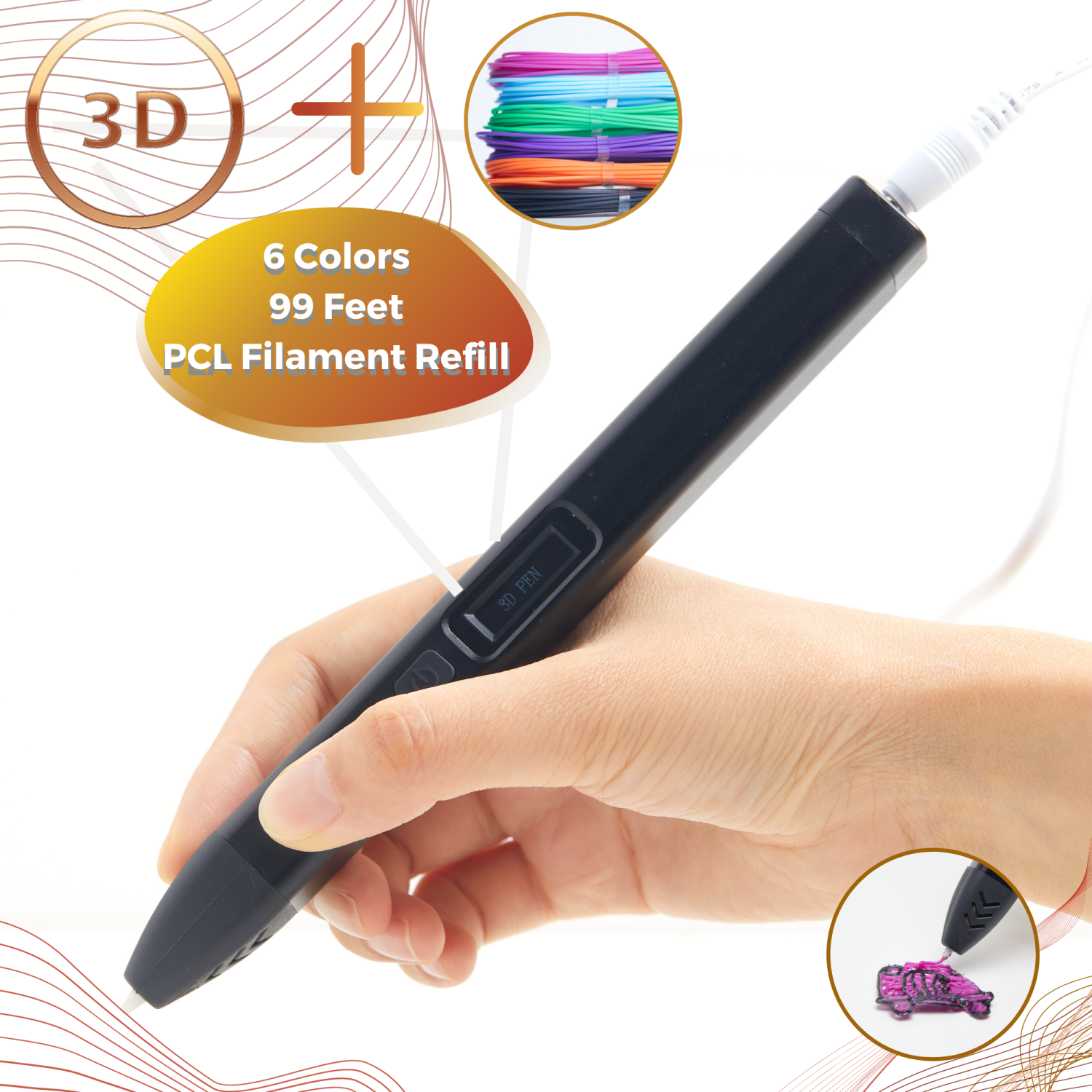stylo 3D pour enfants et adultes Stylo 3D avec 9 couleurs de filament Pla stylo d'impression 3D compatible avec PLA et écran LCD température / vitesse réglable 