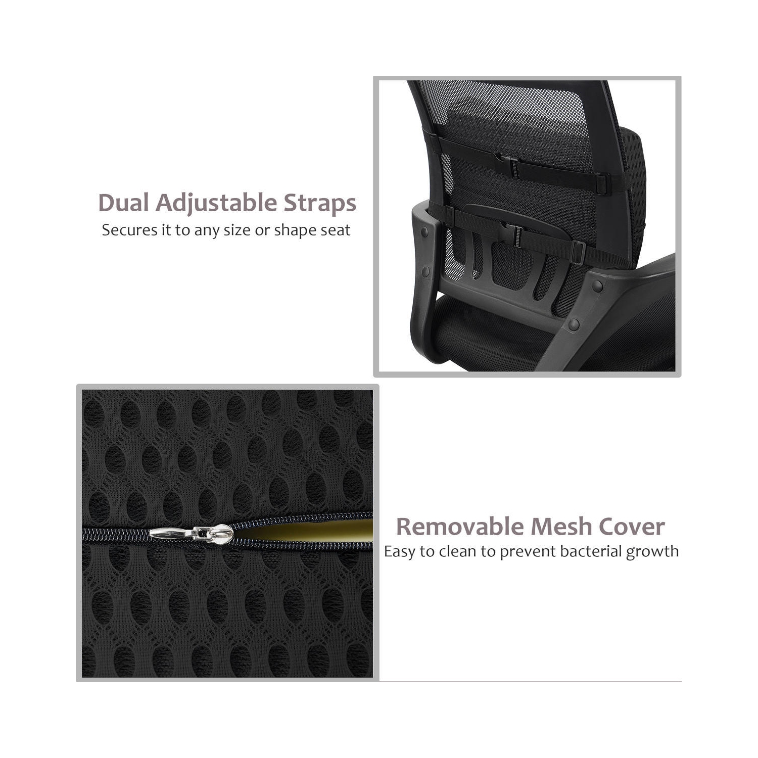 Cool Gel Memory Foam Lumbar Support Pillow, Black(310 x 360 x 120mm) used for Car Seat, Chair, Home, Seat - Moustache®-Black