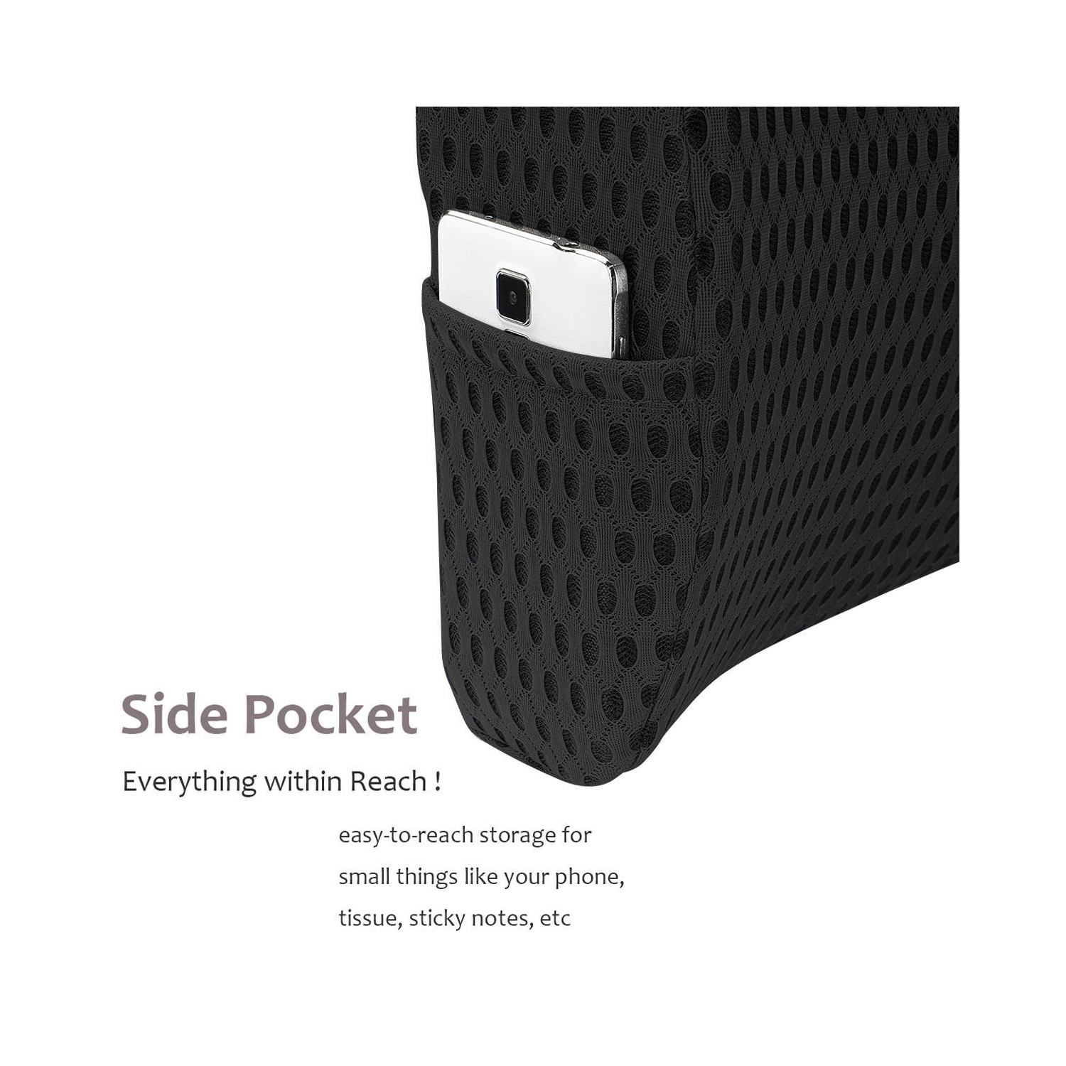 Cool Gel Memory Foam Lumbar Support Pillow, Black(310 x 360 x 120mm) used for Car Seat, Chair, Home, Seat - Moustache®-Black