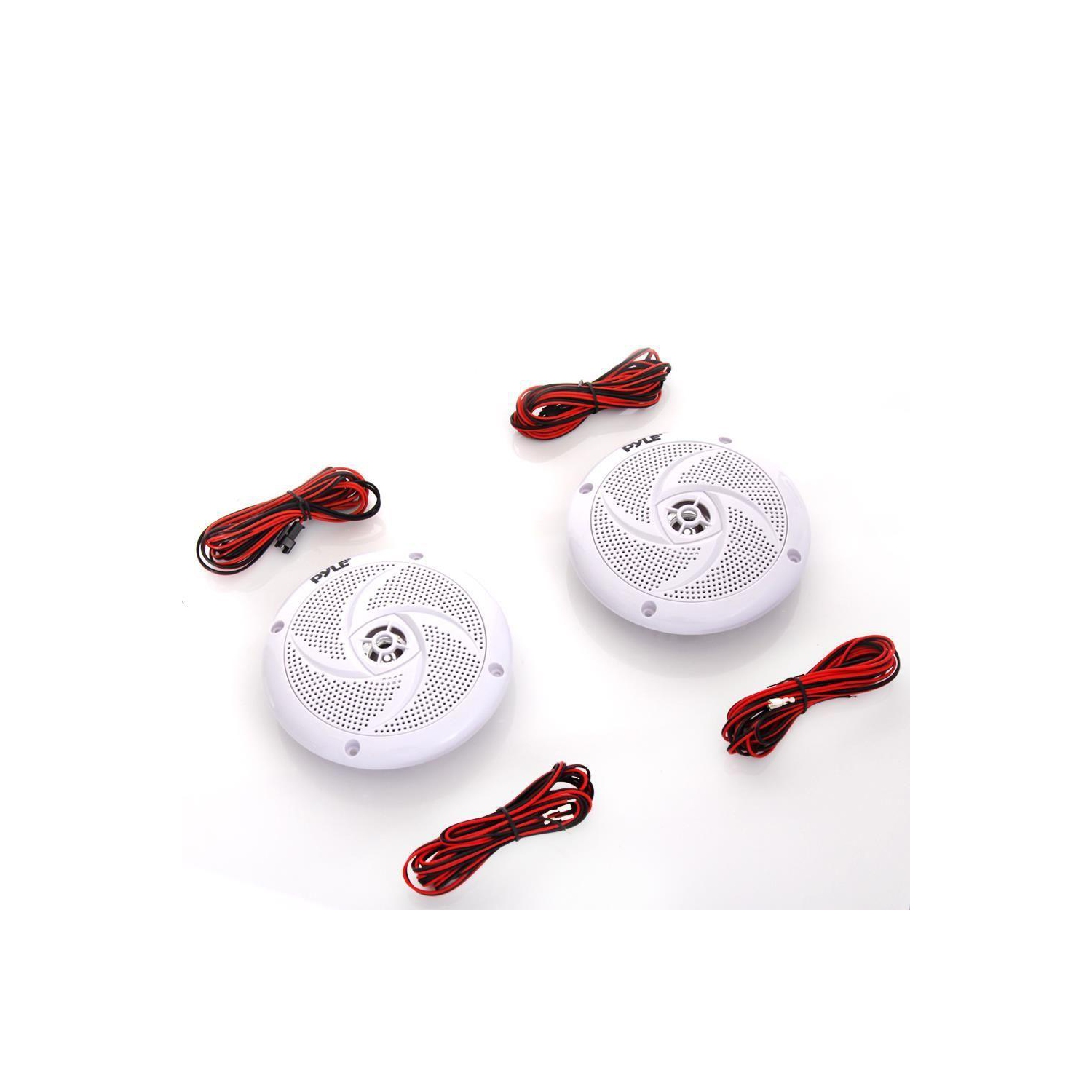 Pyle Pair of Slim Style Waterproof Marine Speakers, LED Lights, 4.0'' - White