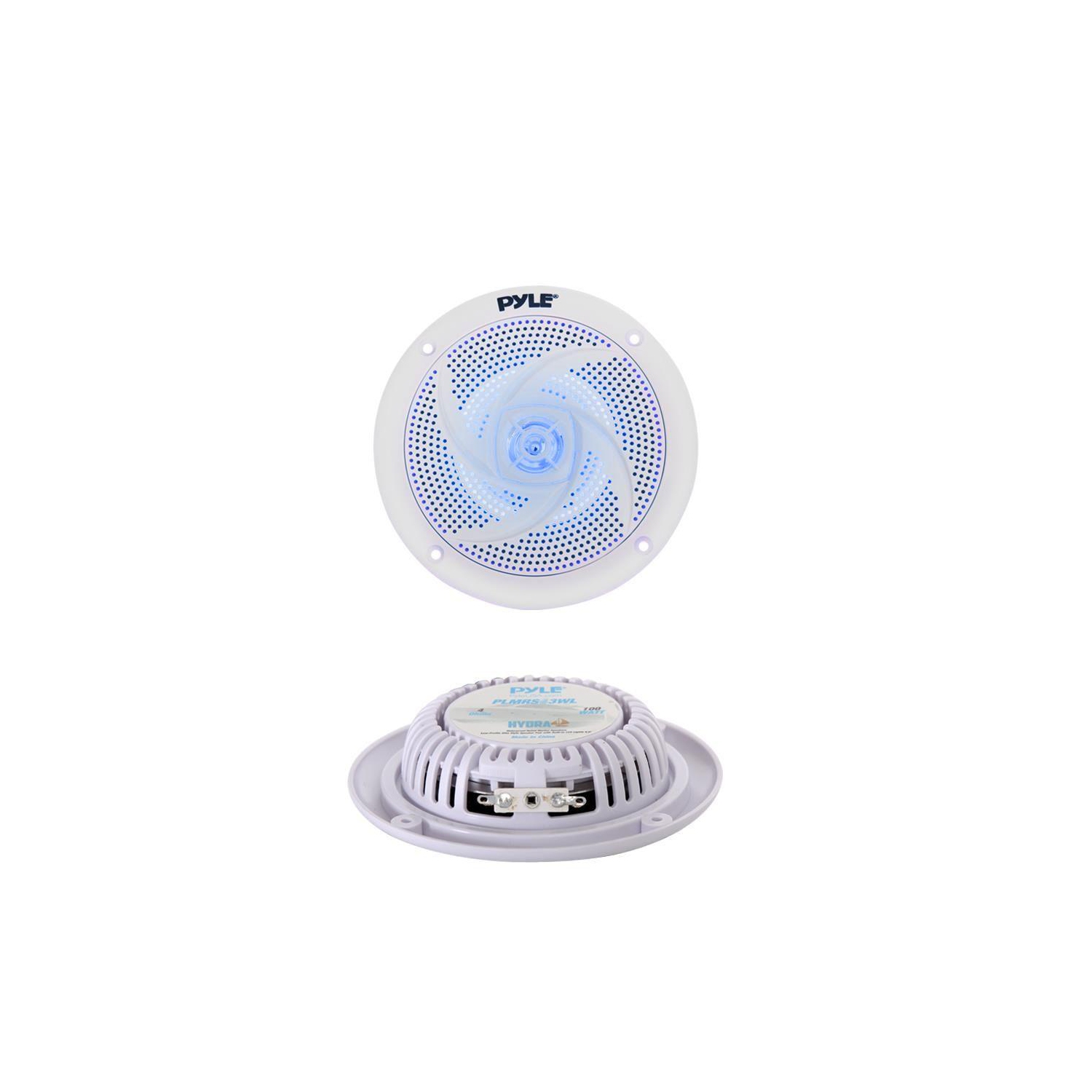 Pyle Pair of Slim Style Waterproof Marine Speakers, LED Lights, 4.0'' - White