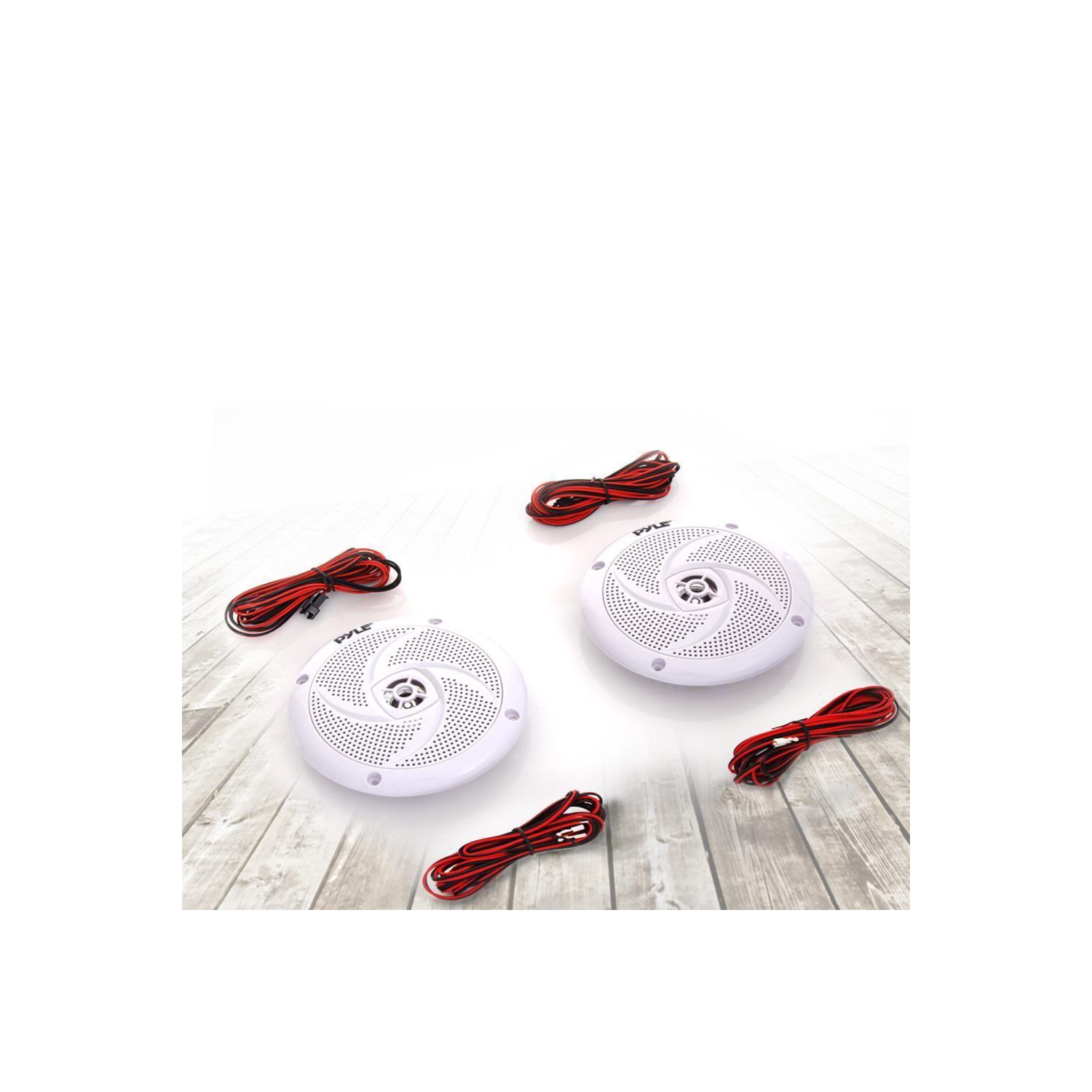 Pyle Pair of Slim Style Waterproof Marine Speakers, LED Lights, 4.0'' - White