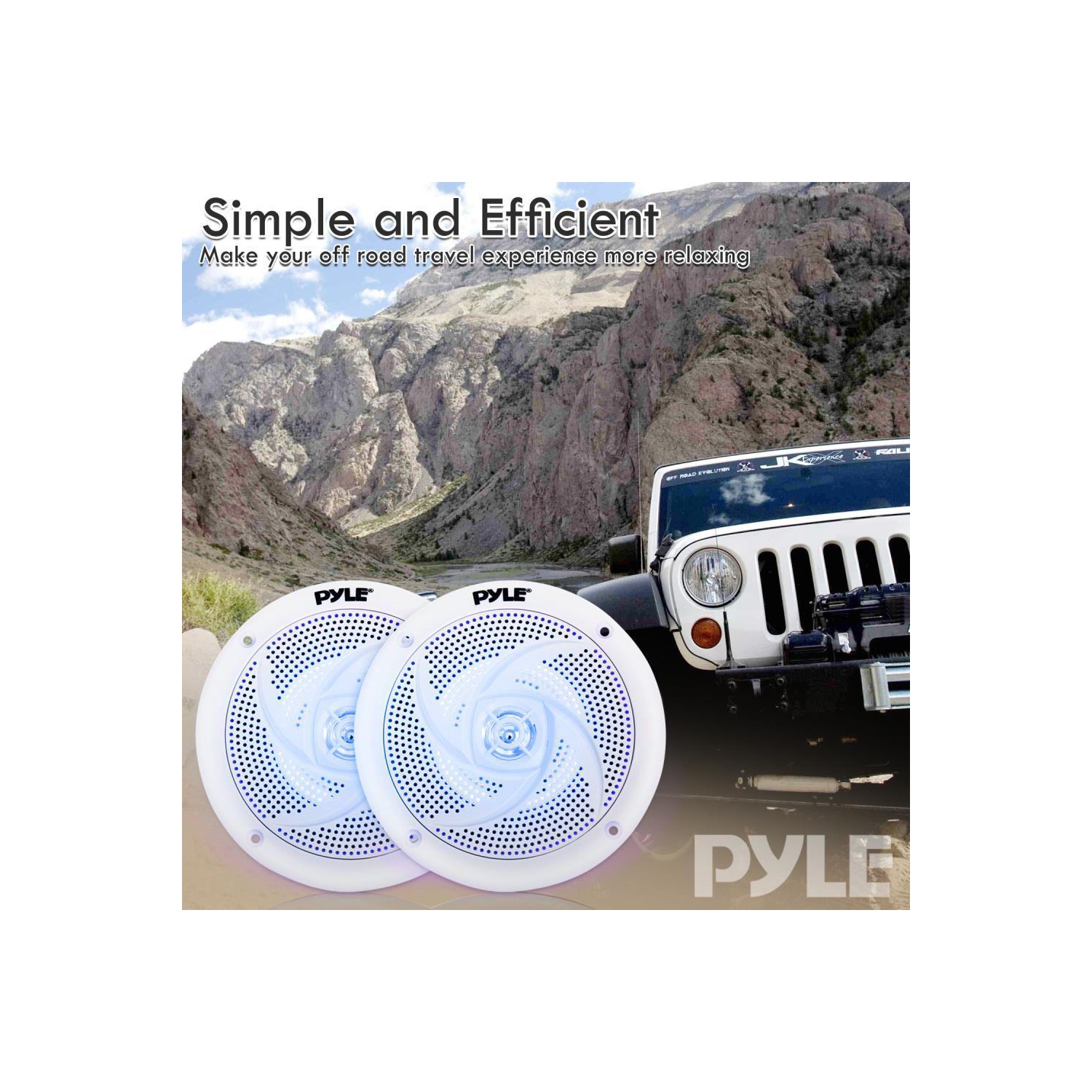 Pyle Pair of Slim Style Waterproof Marine Speakers, LED Lights, 4.0'' - White