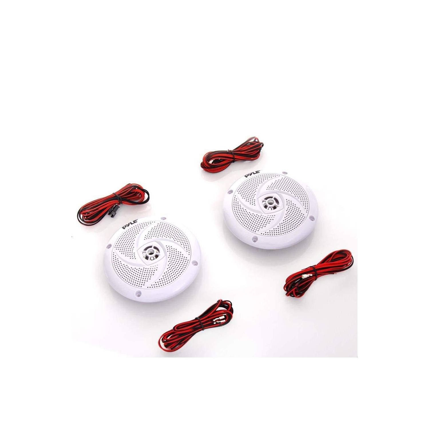 Pyle Pair of Slim Style Waterproof Marine Speakers, LED Lights, 4.0'' - White